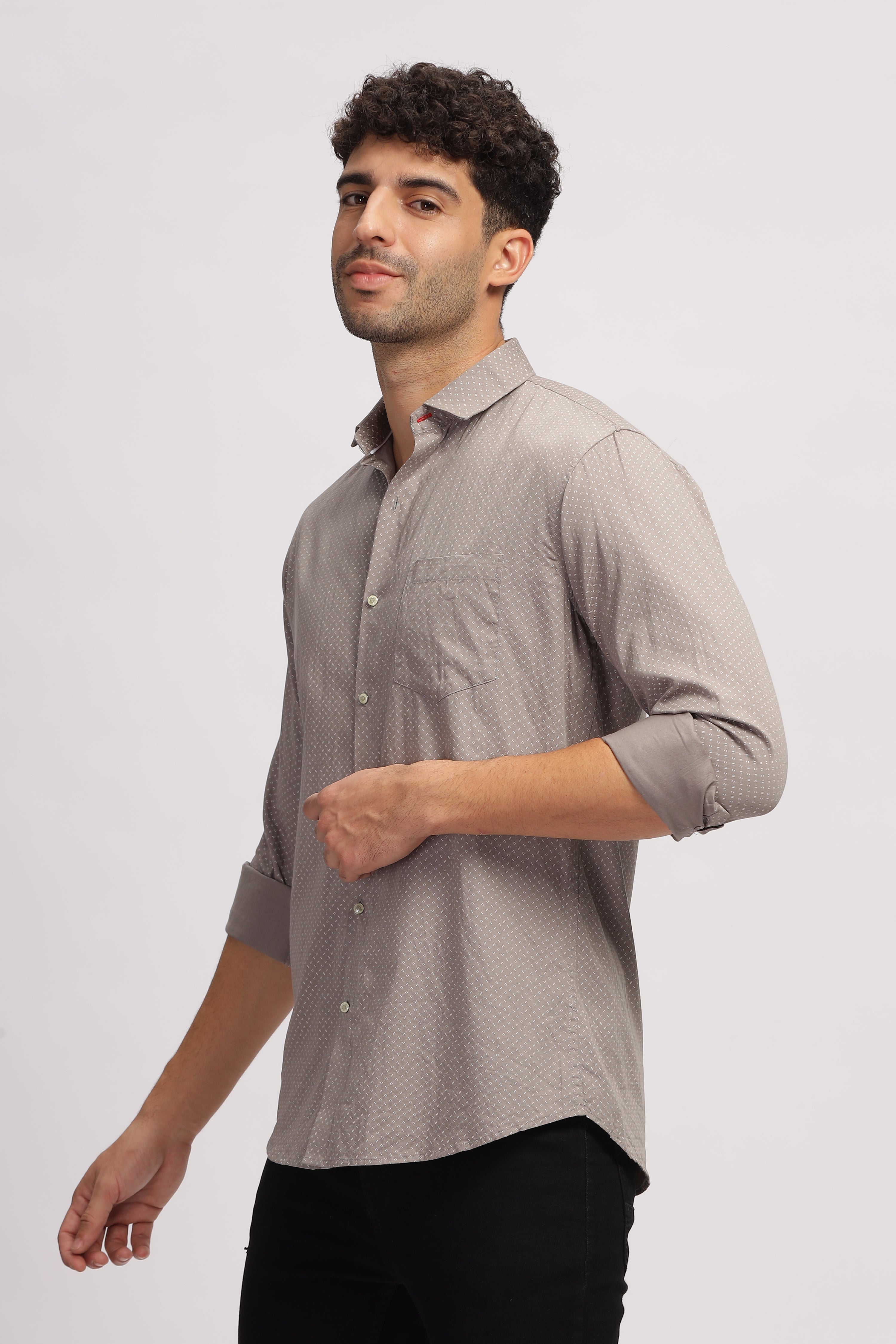 Solid casual printed grey shirt