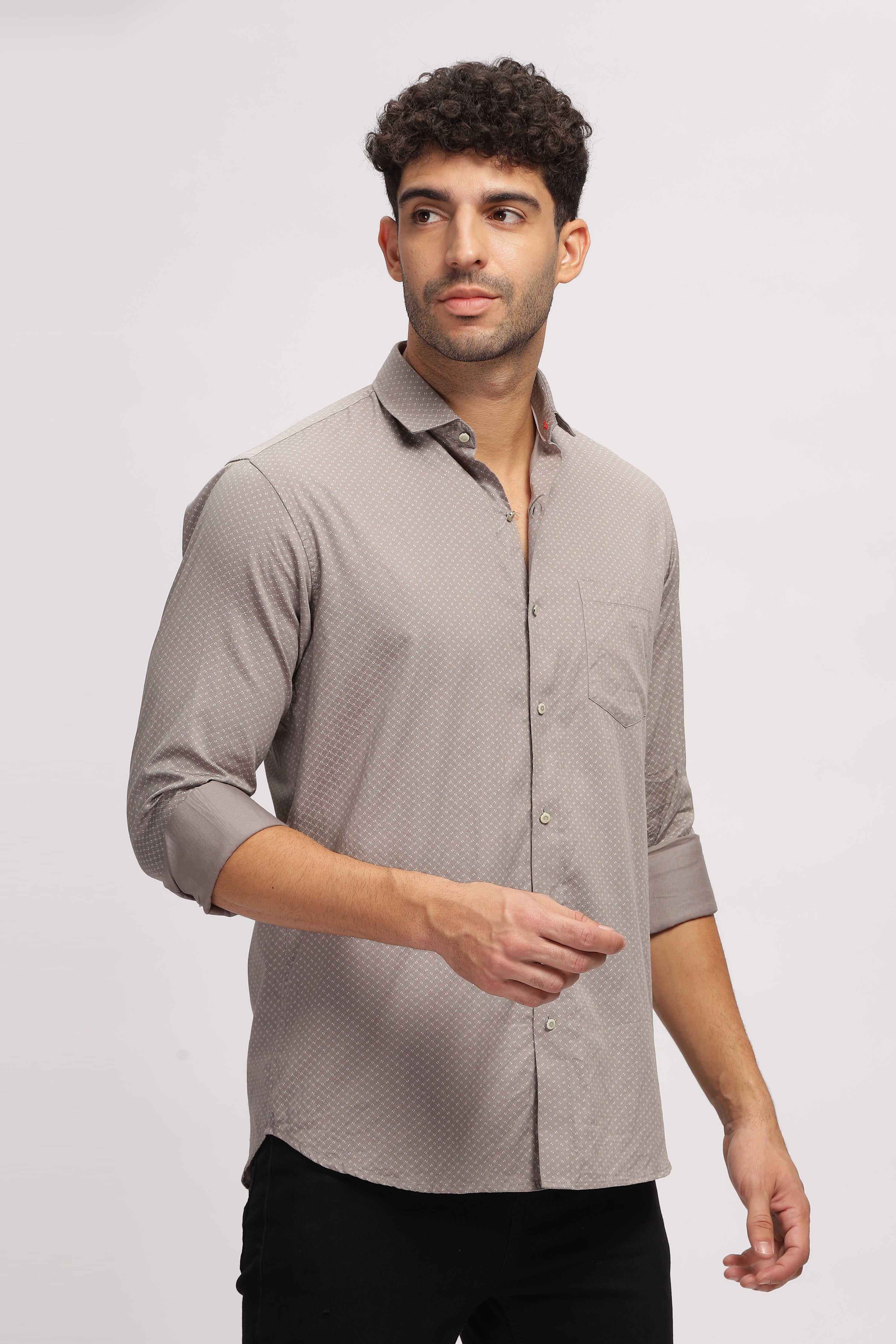 Solid casual printed grey shirt