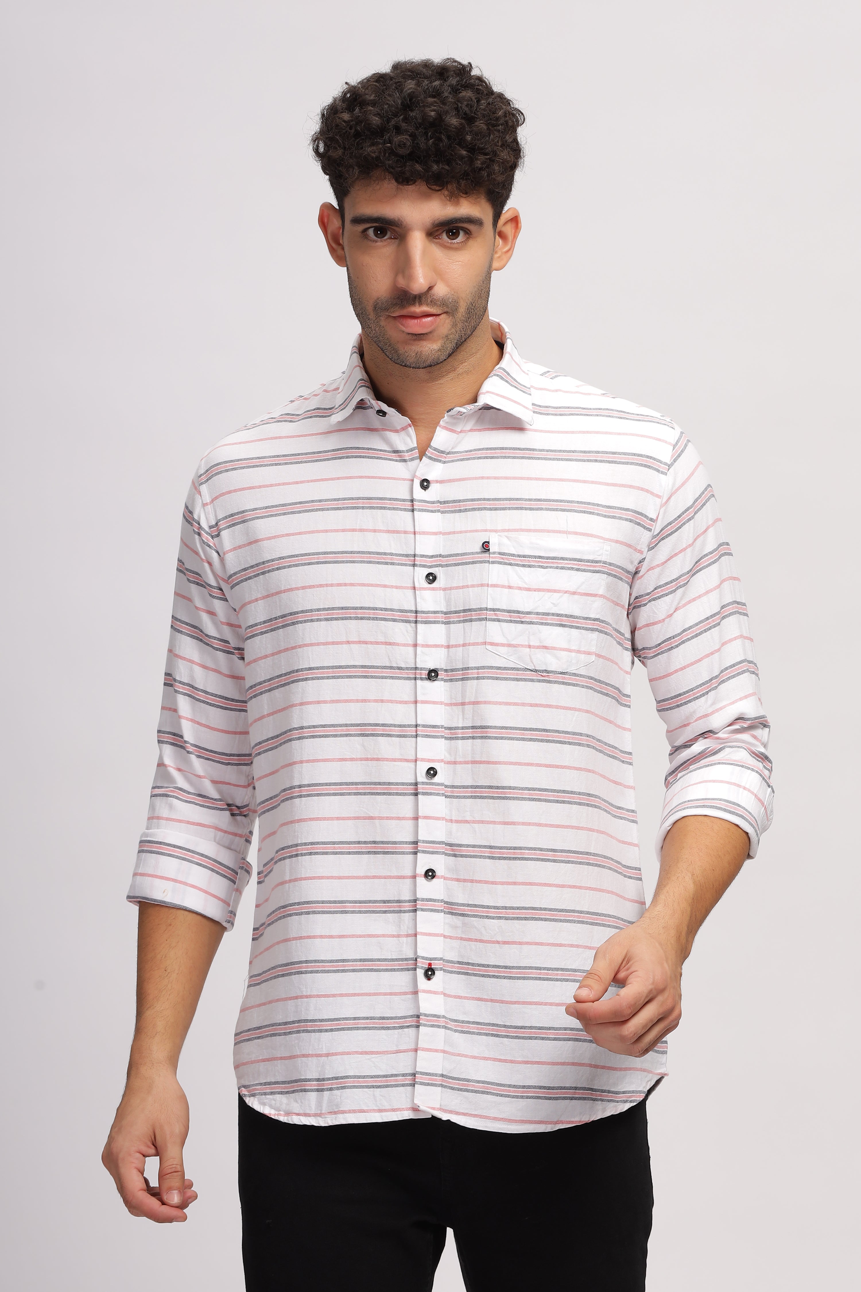 Striped White fit shirt for Men