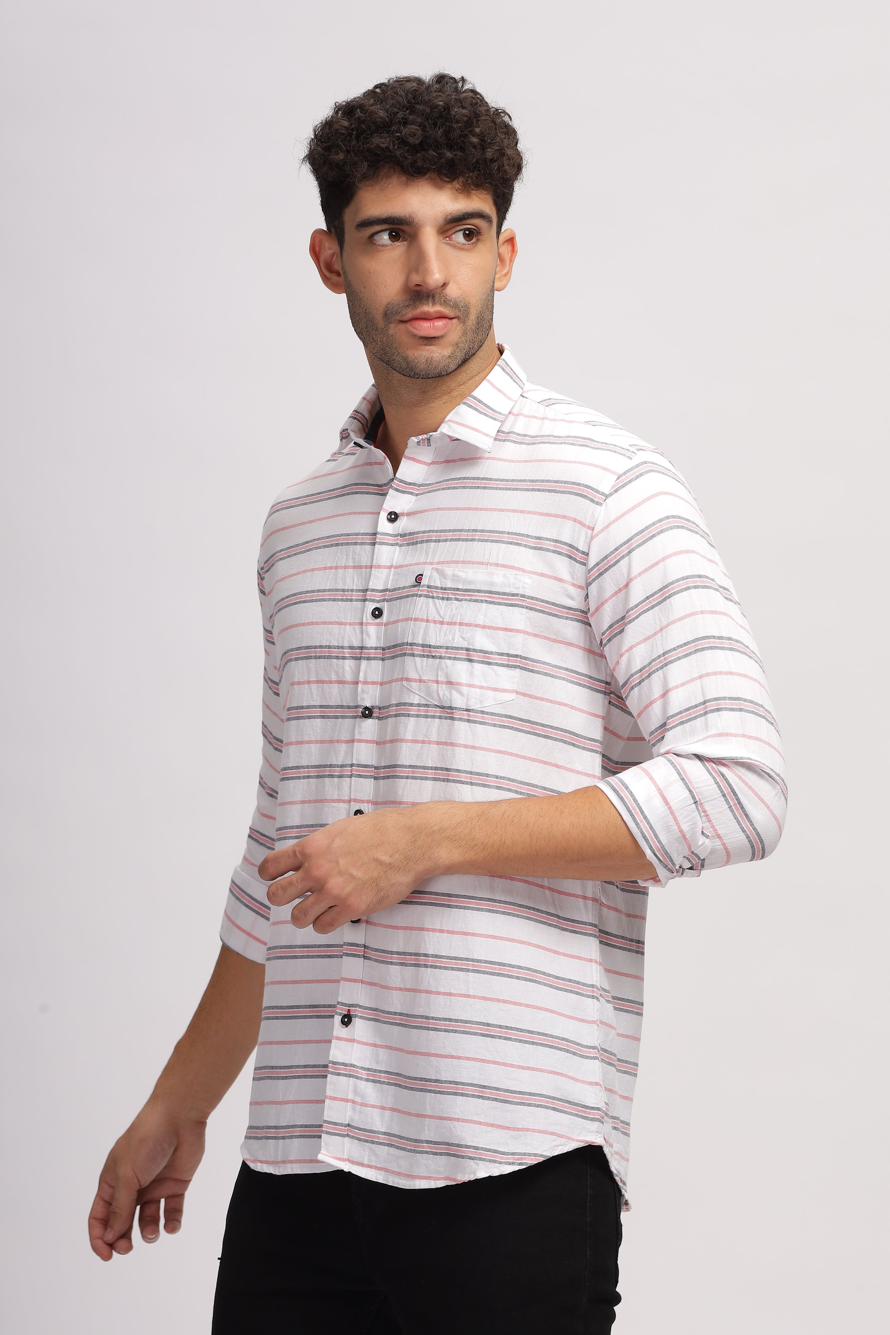 Striped White fit shirt for Men