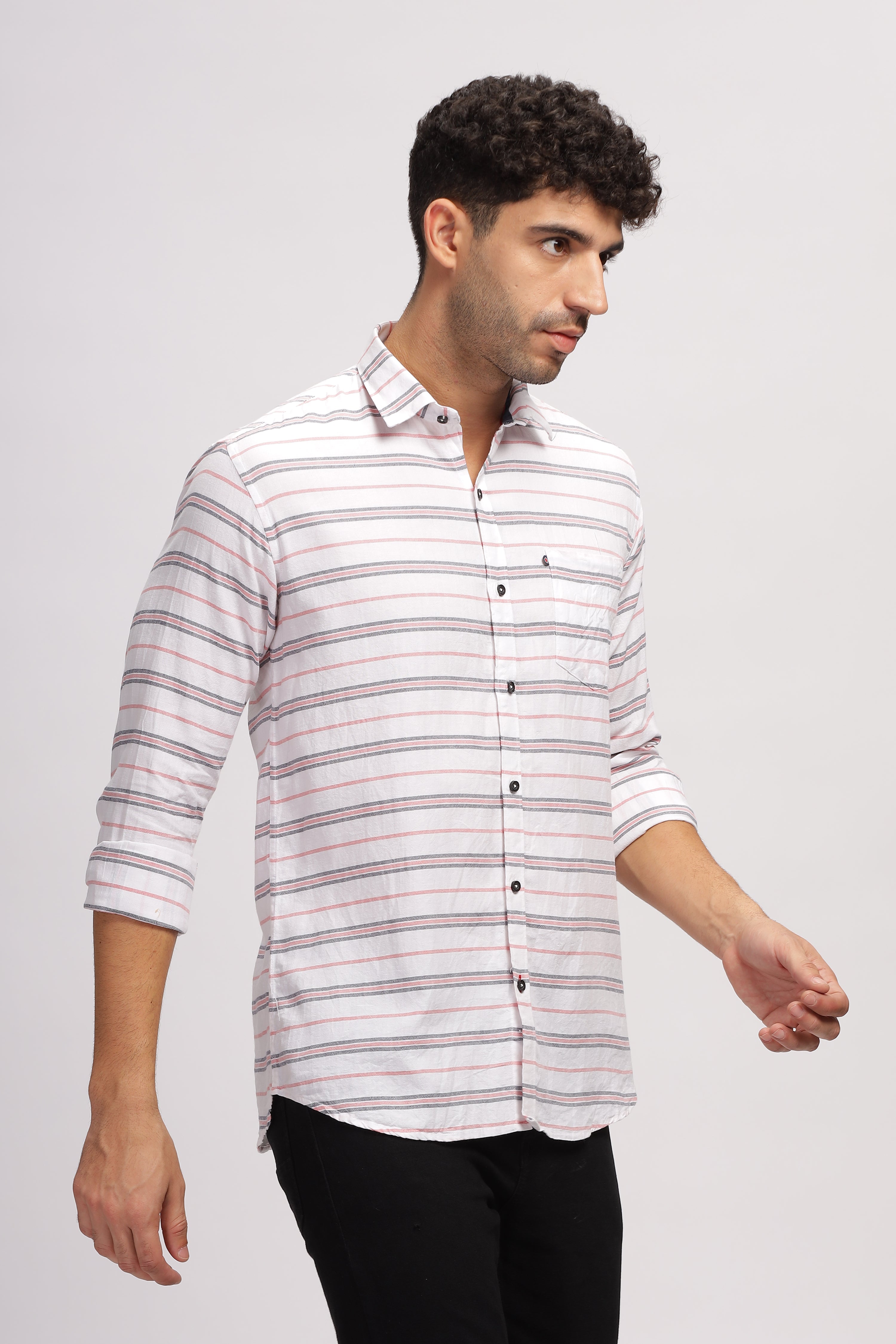 Striped White fit shirt for Men