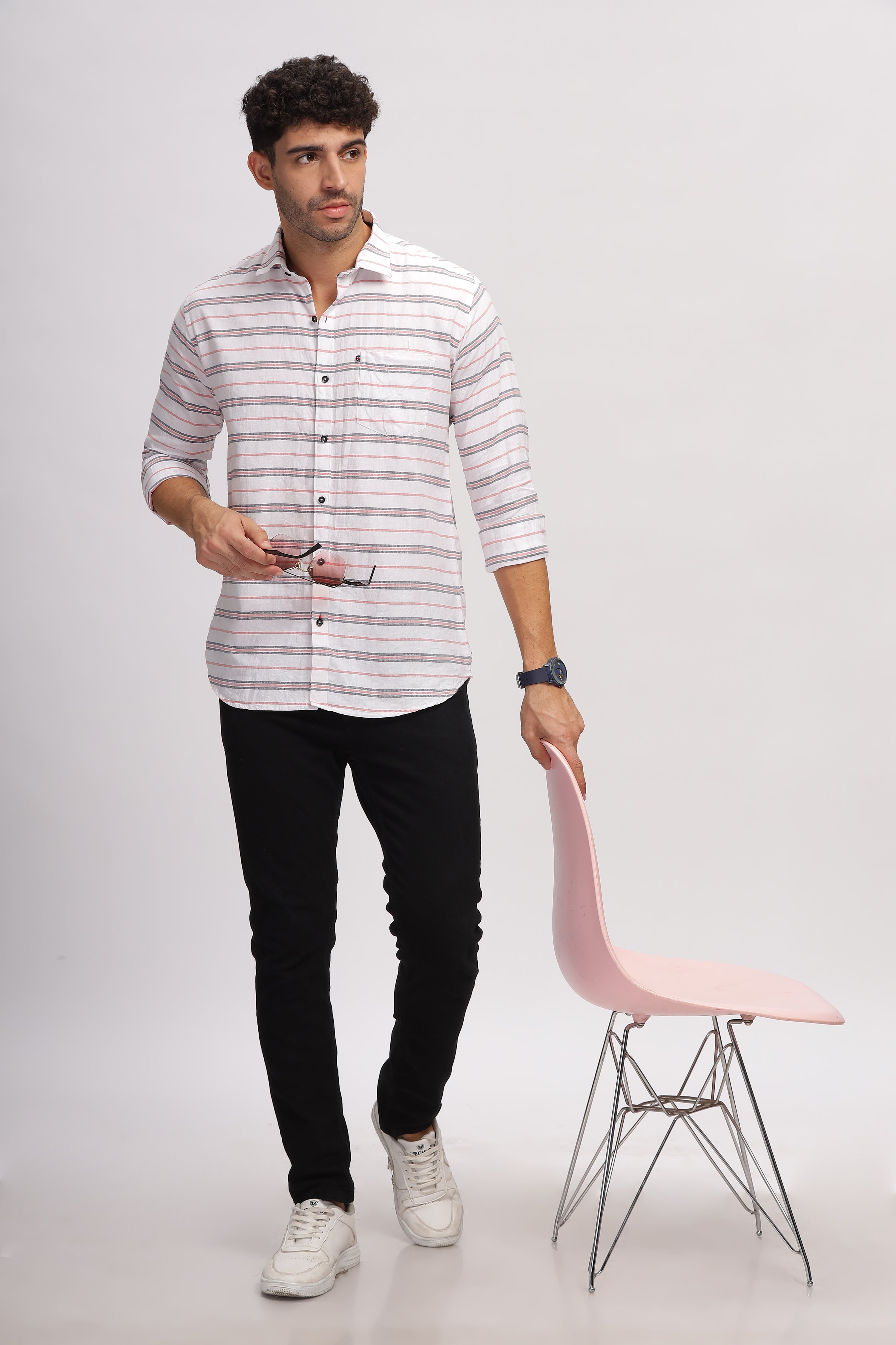 Striped White fit shirt for Men