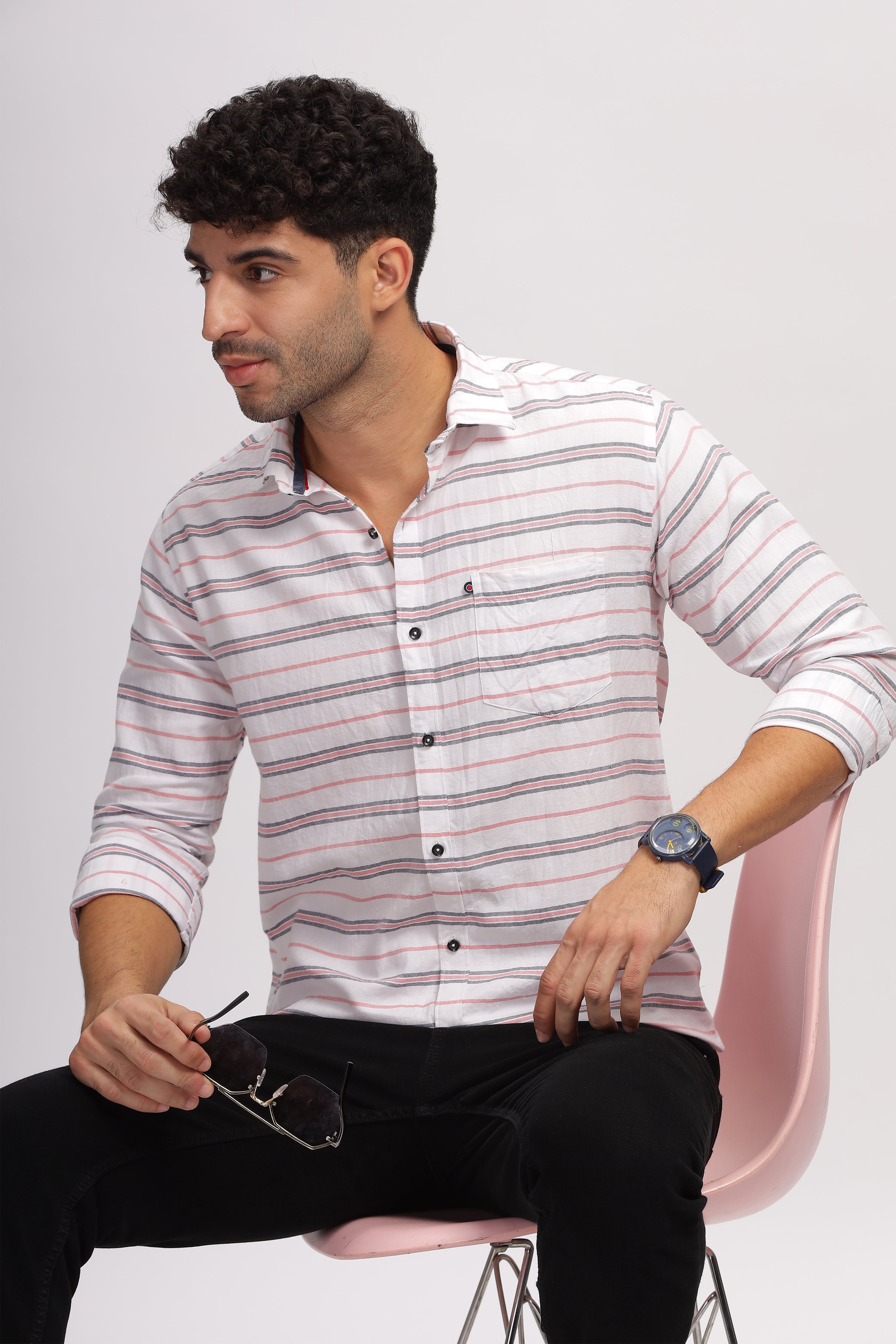 Striped White fit shirt for Men