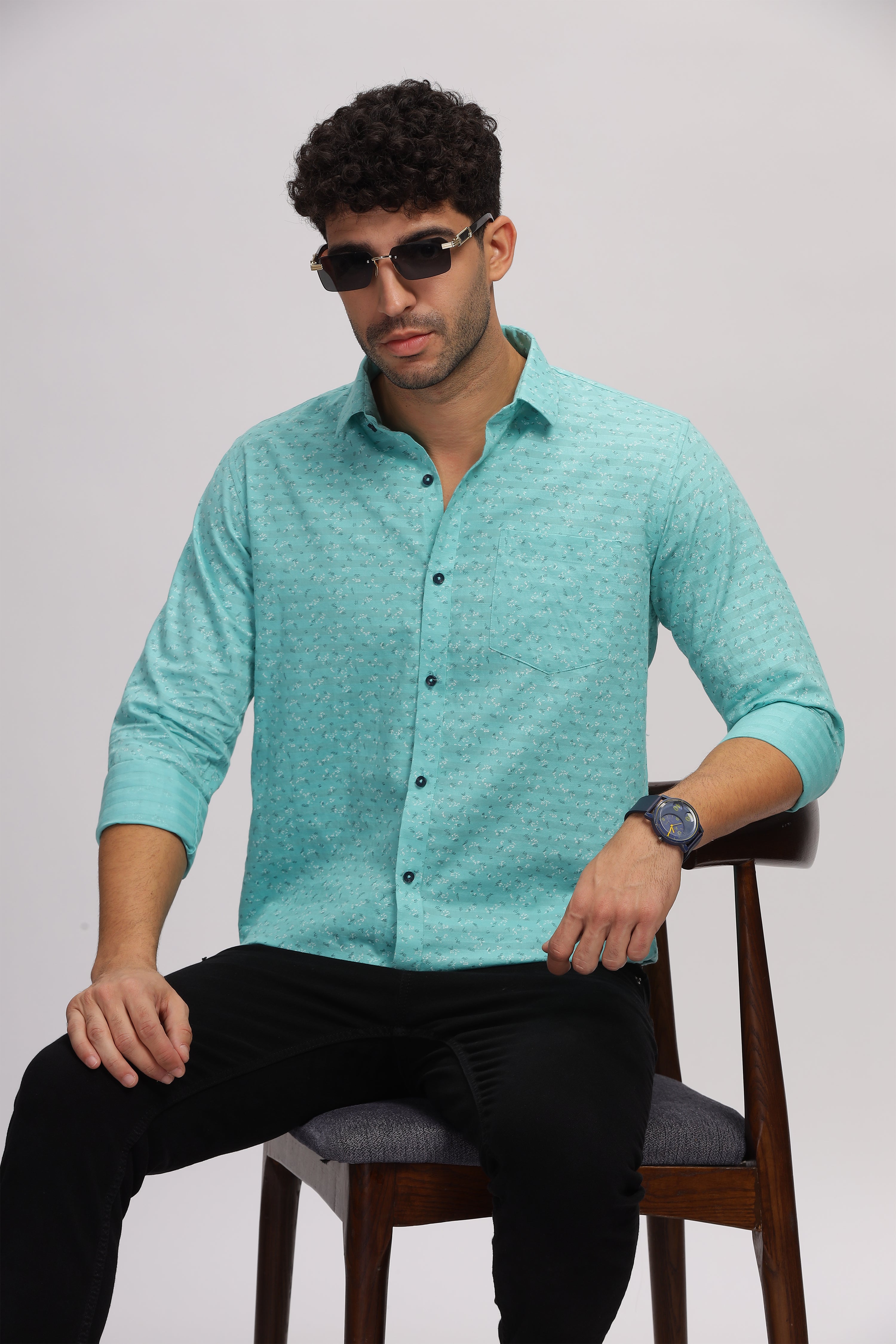 Printed slim fit Blue shirt