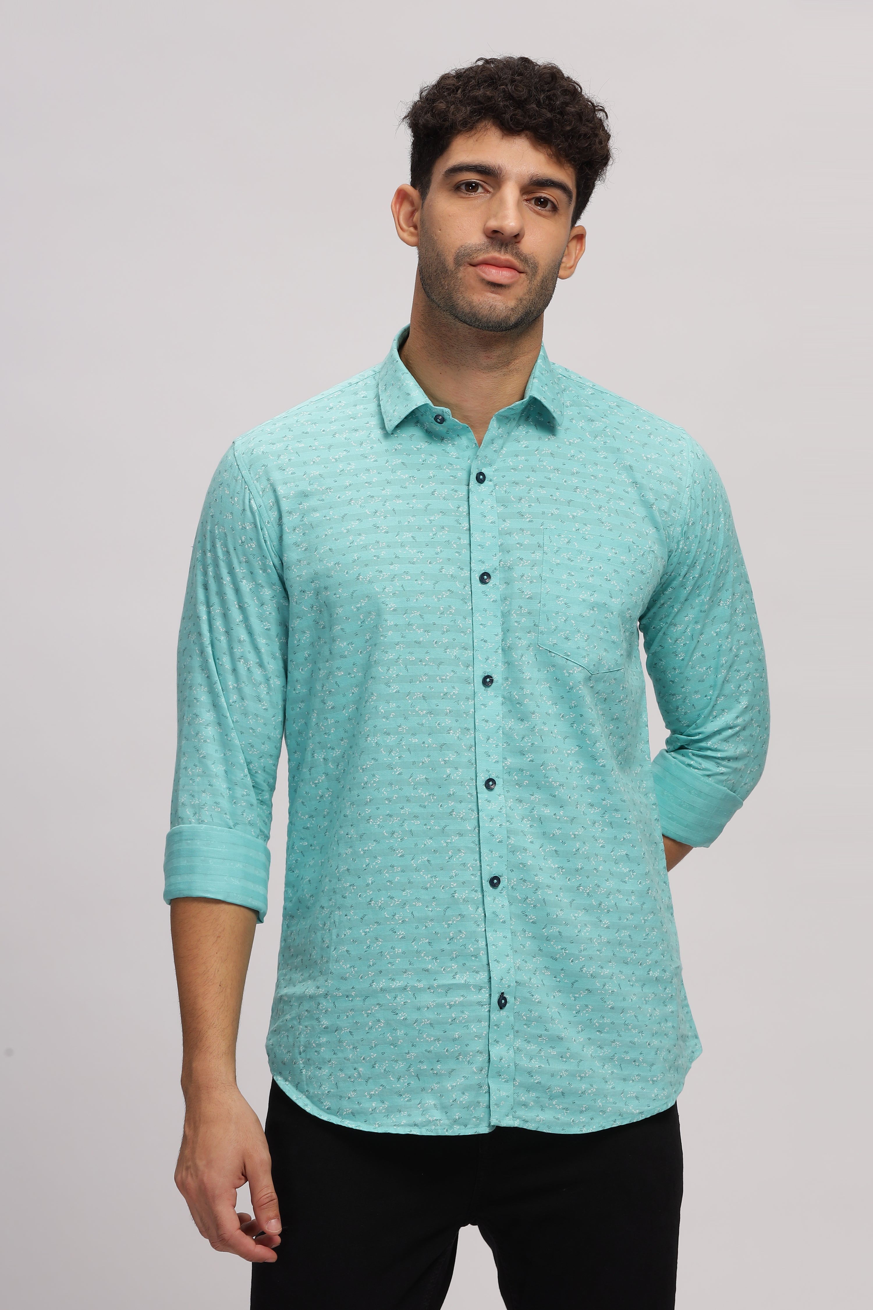 Printed slim fit Blue shirt