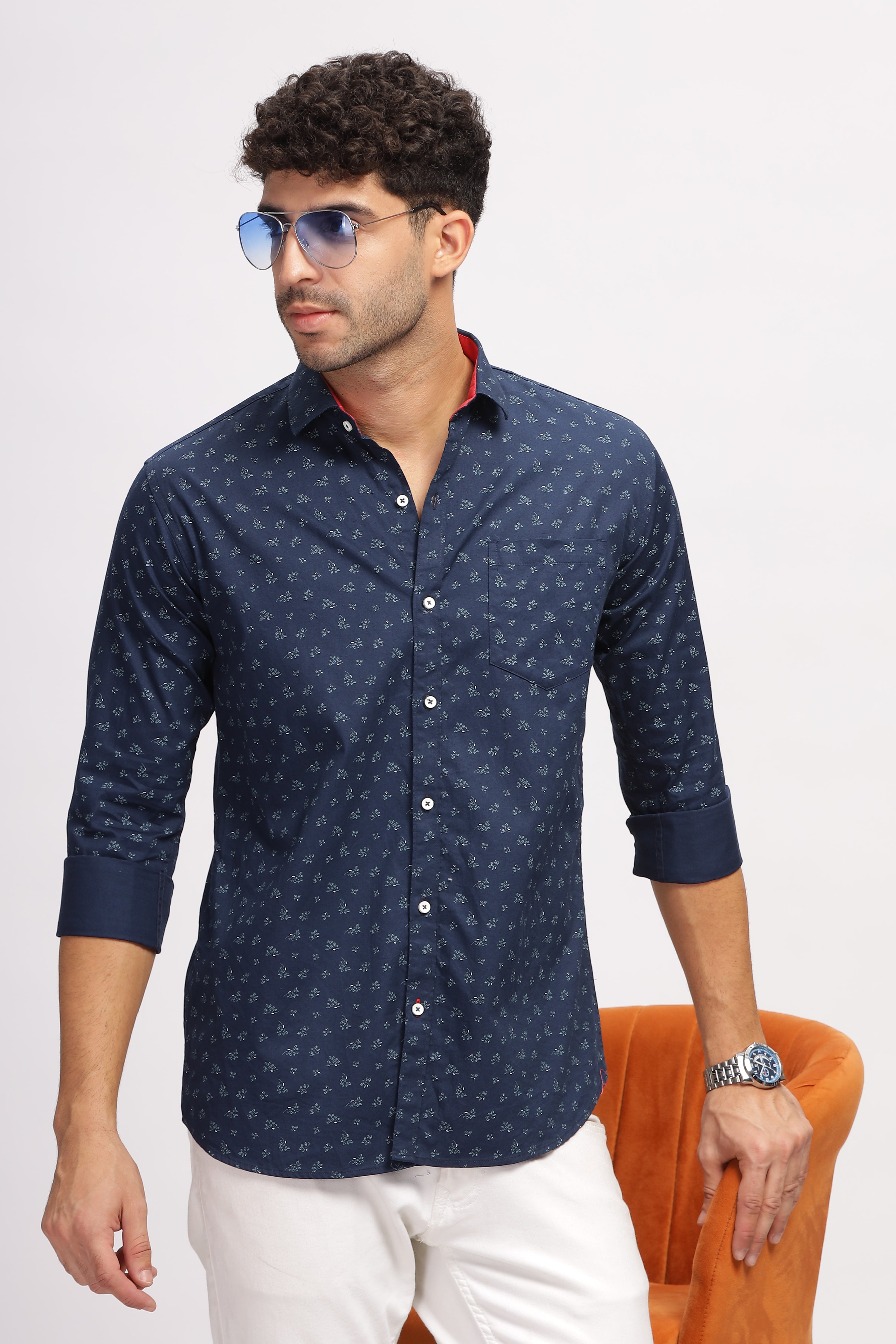 Floral Printed Blue Shirt