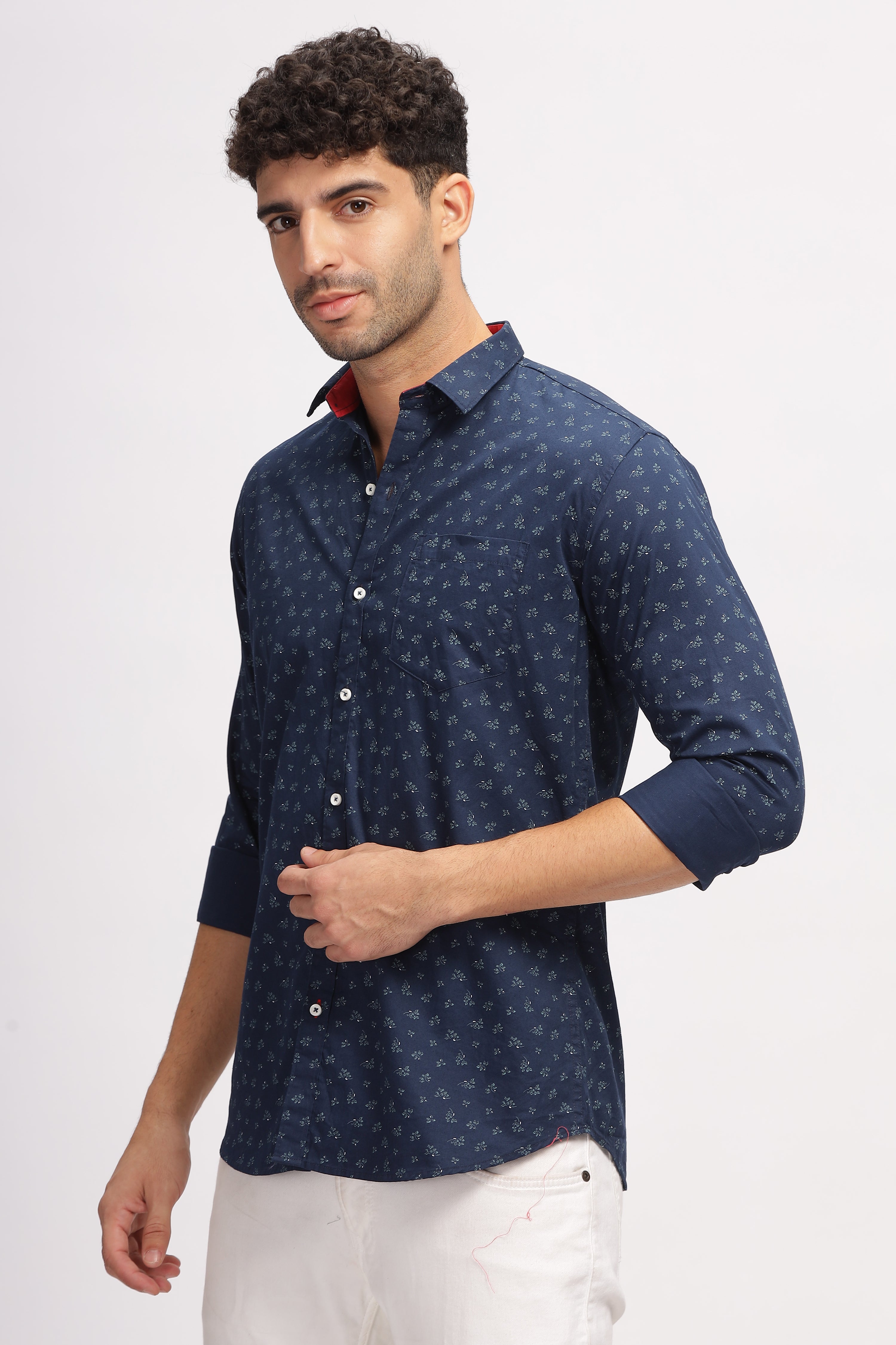 Floral Printed Blue Shirt