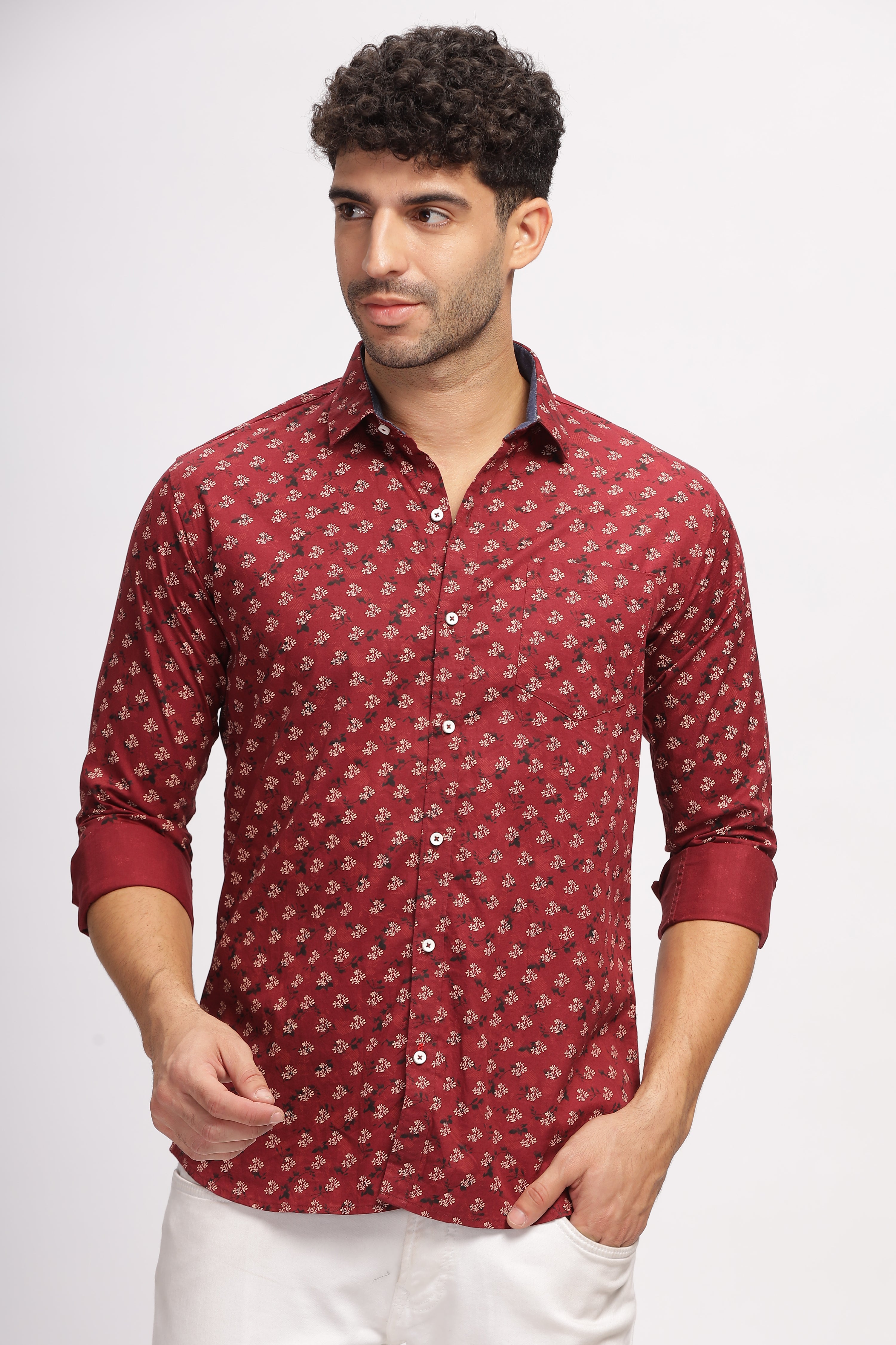 Floral Printed Maroon Shirt