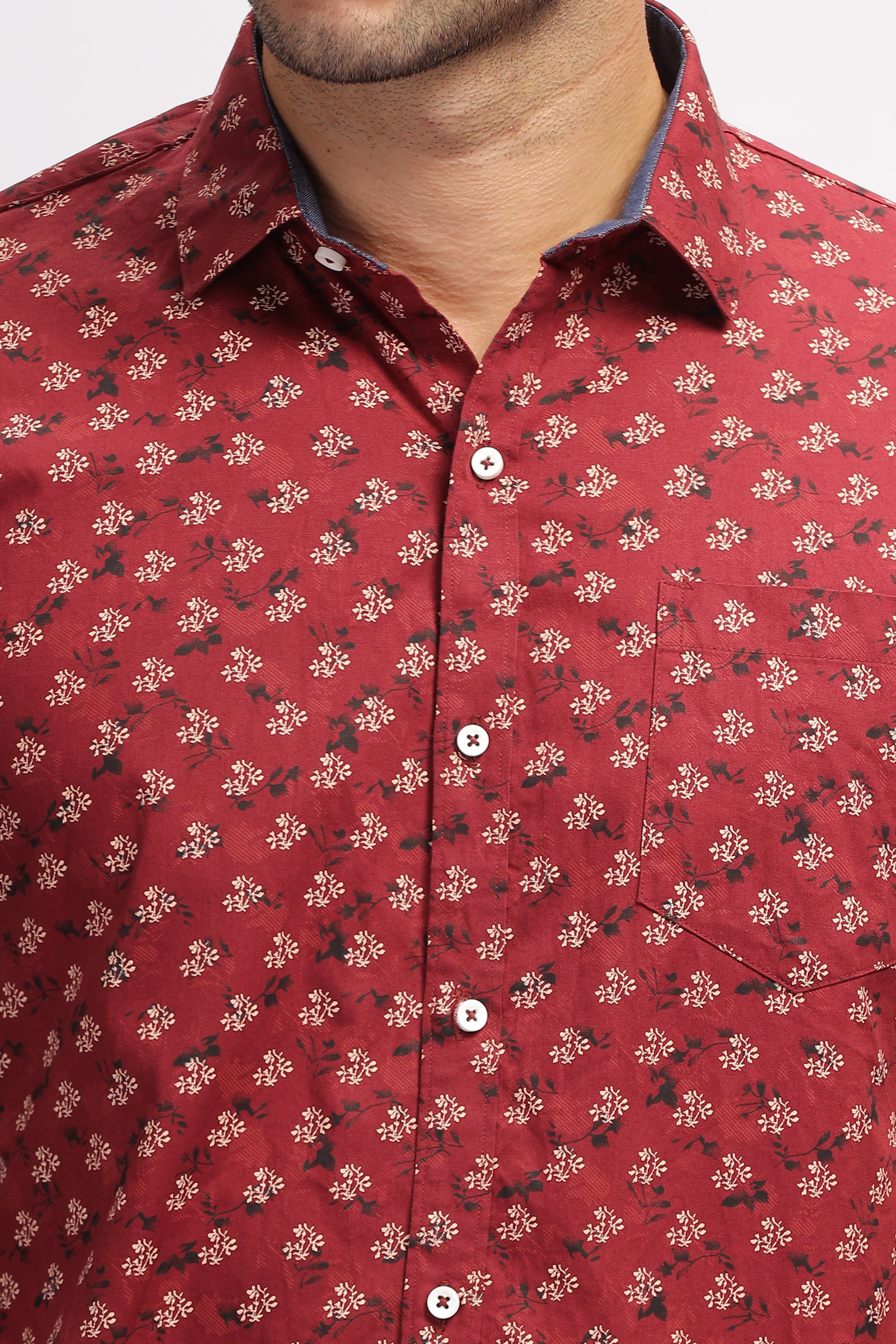 Floral Printed Maroon Shirt