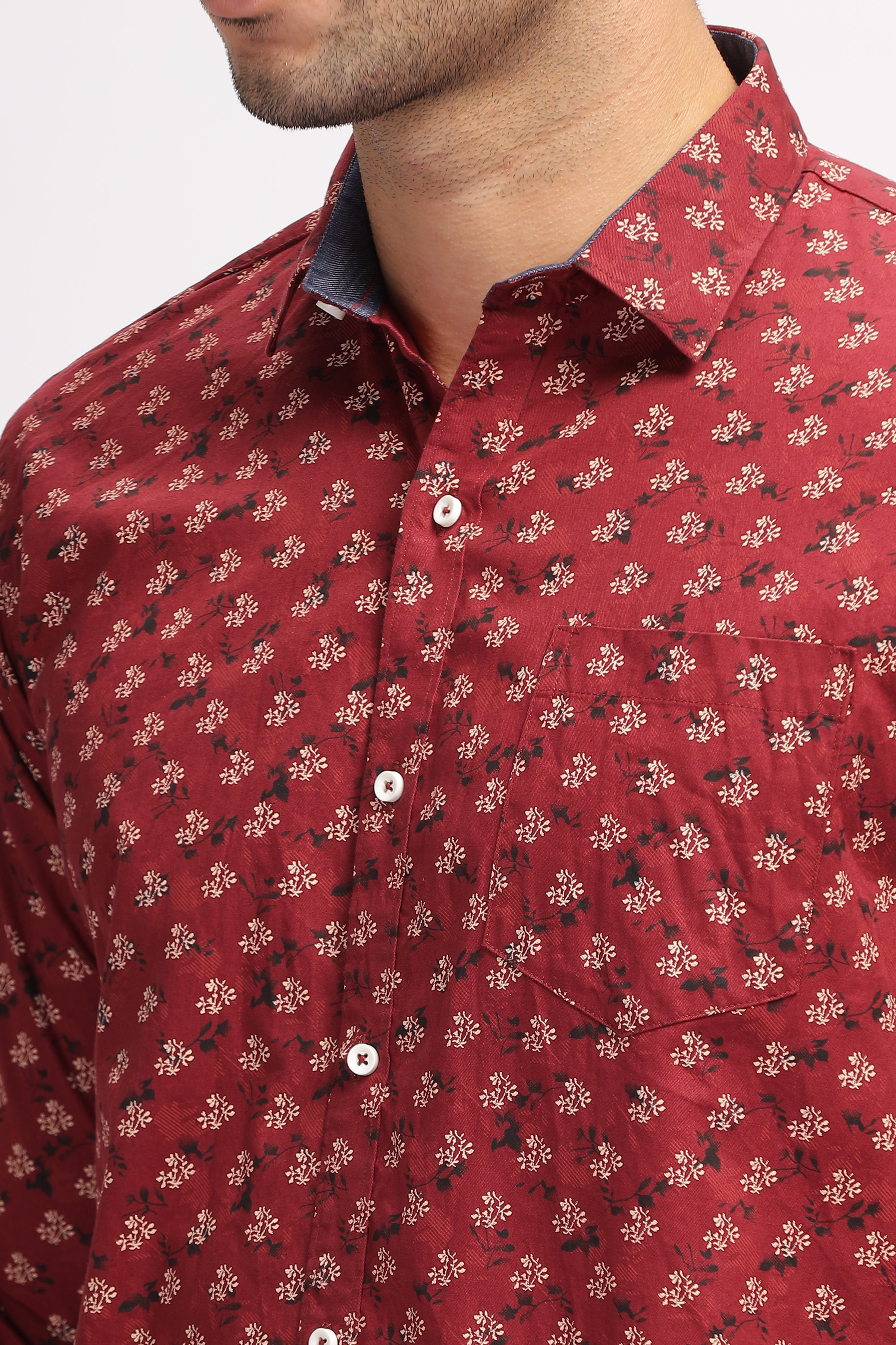 Floral Printed Maroon Shirt