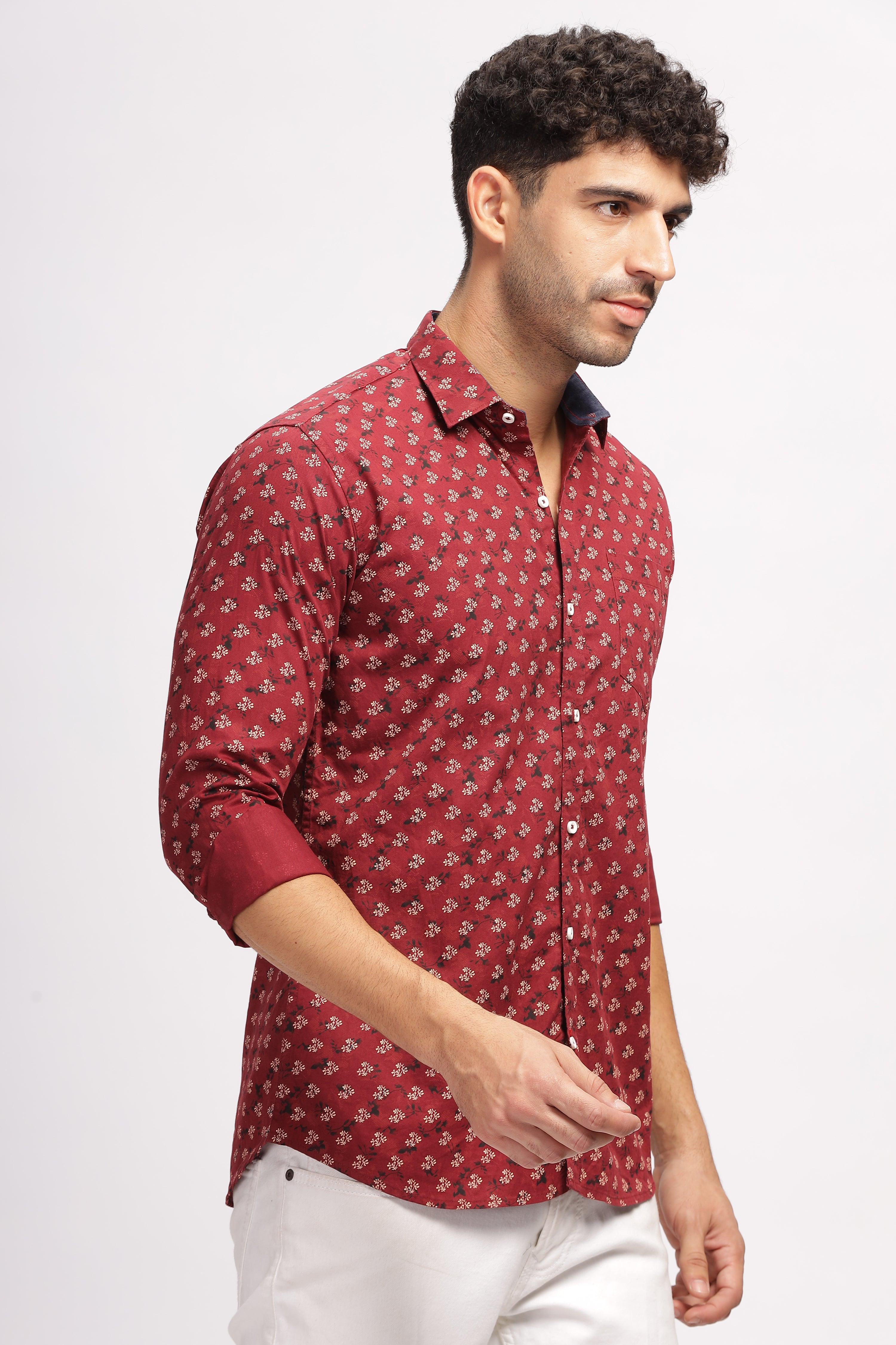 Floral Printed Maroon Shirt