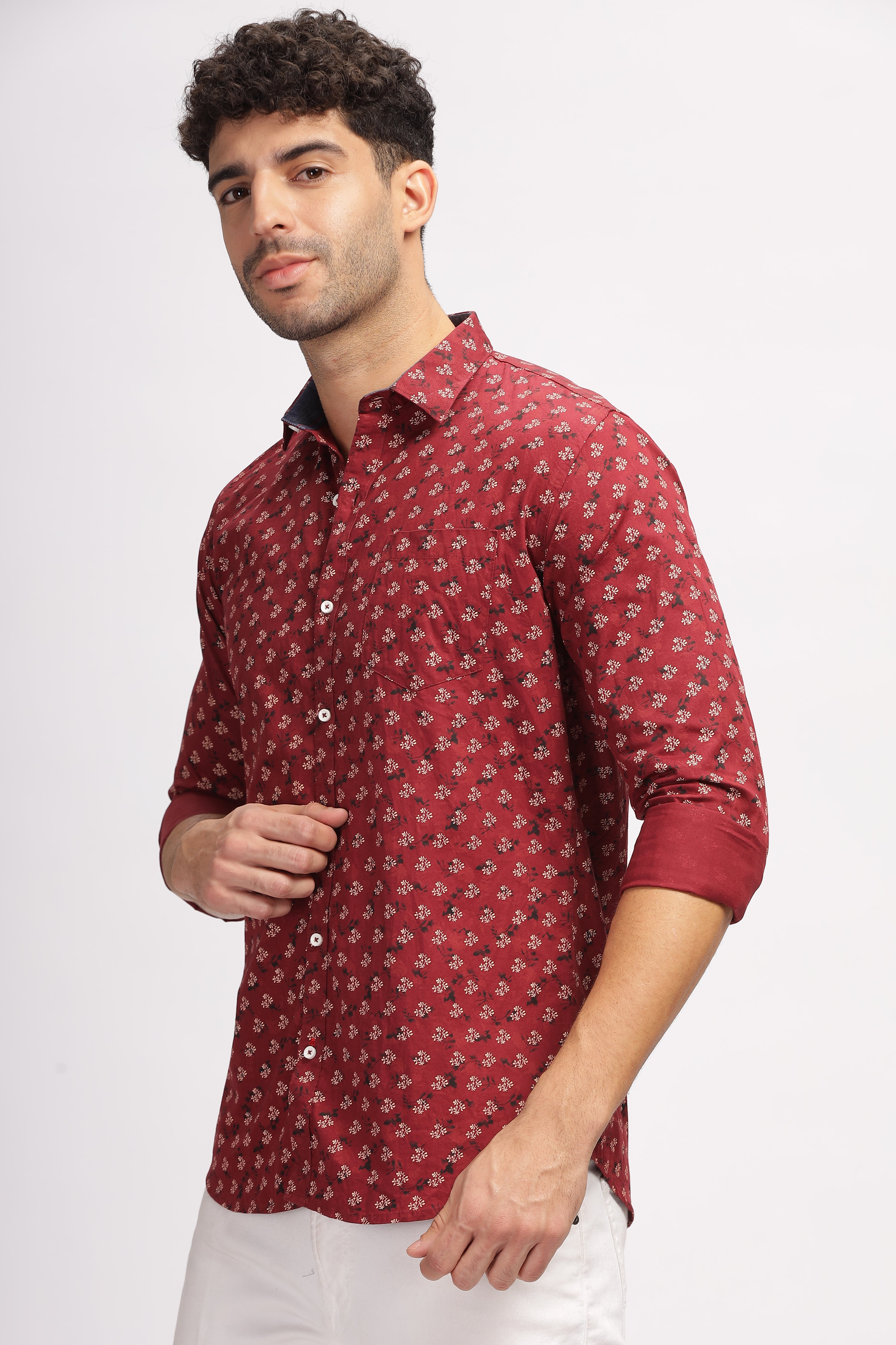 Floral Printed Maroon Shirt