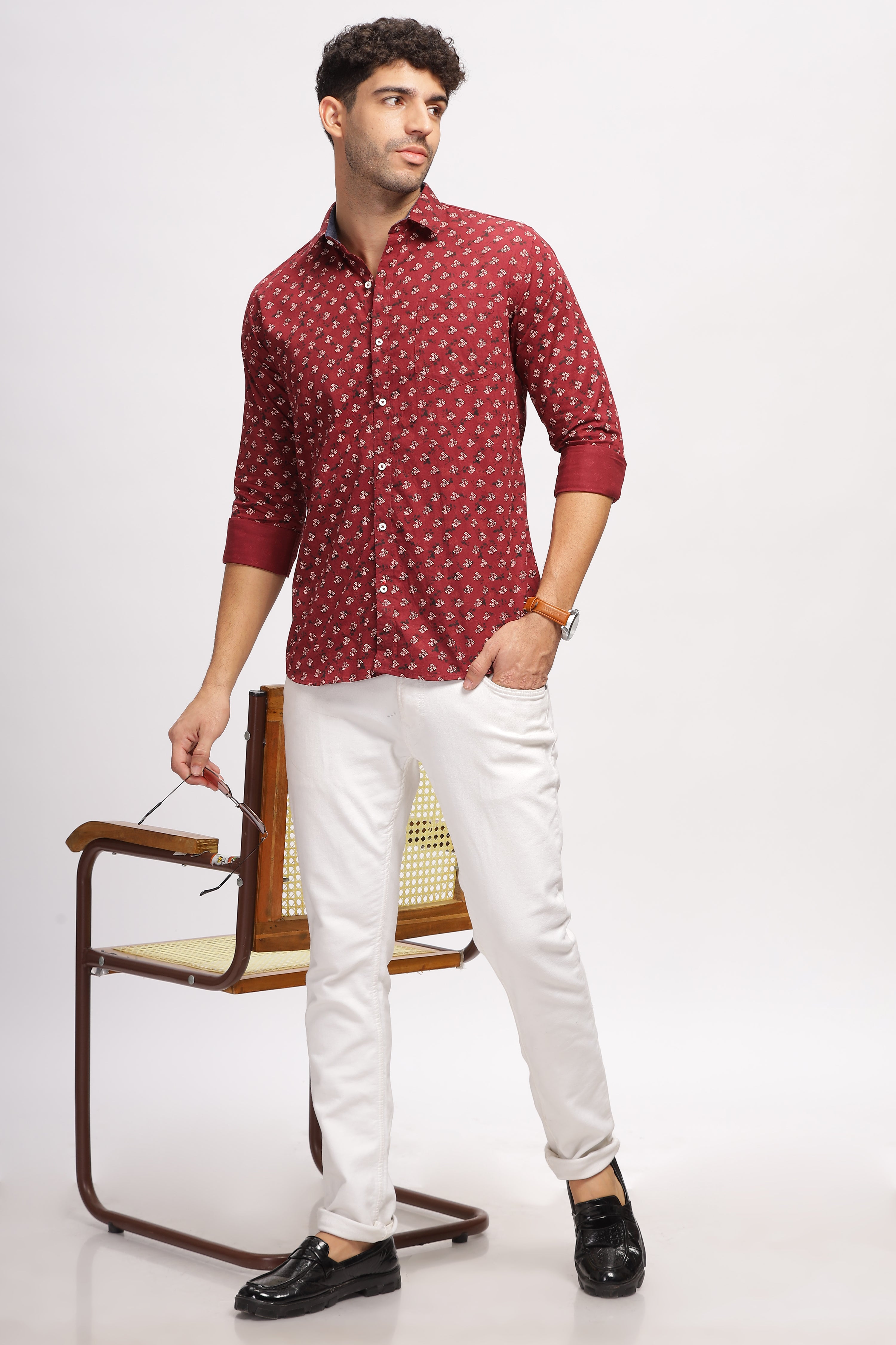 Floral Printed Maroon Shirt