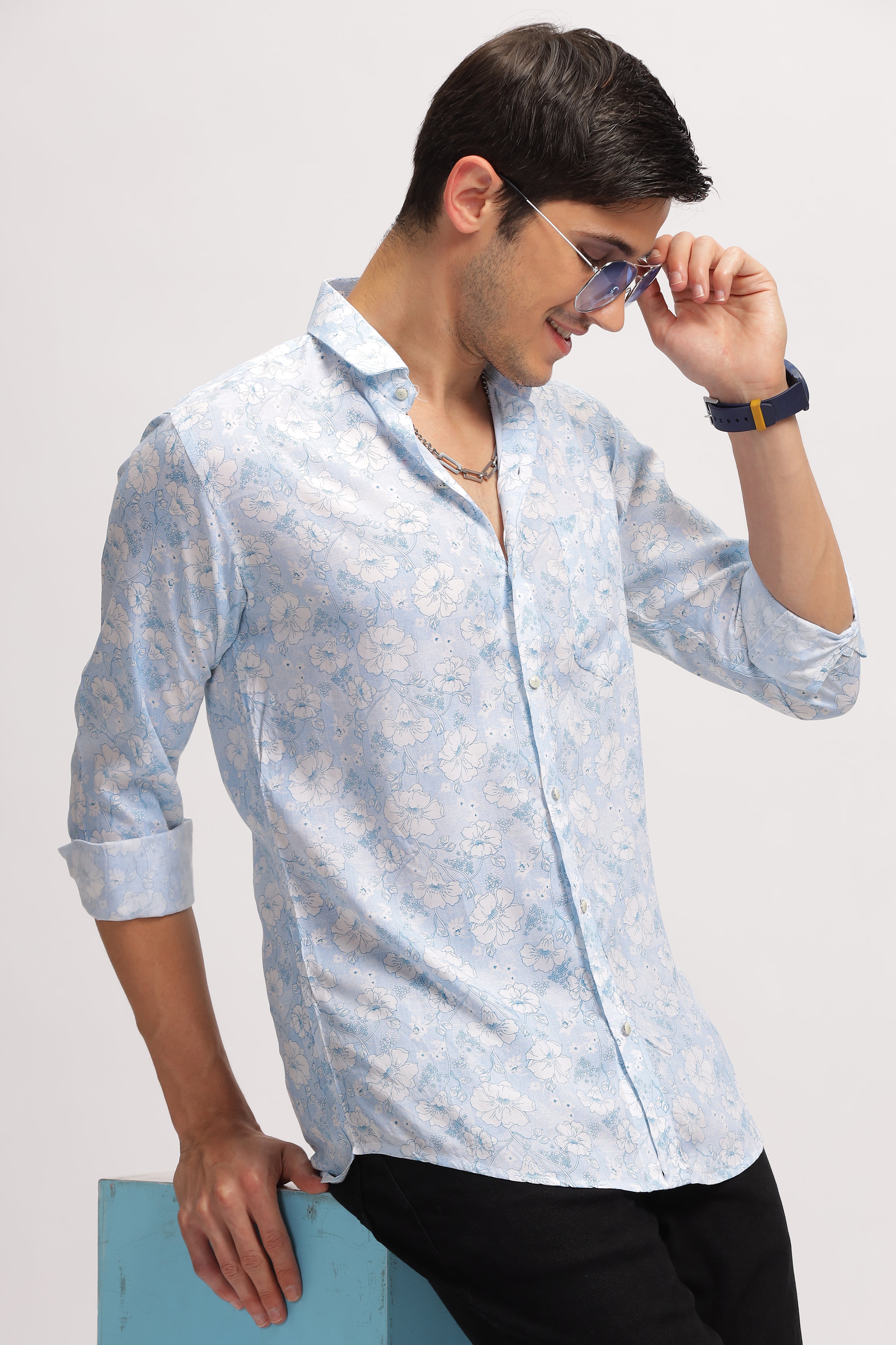 Crushed Floral Effective Blue shirt