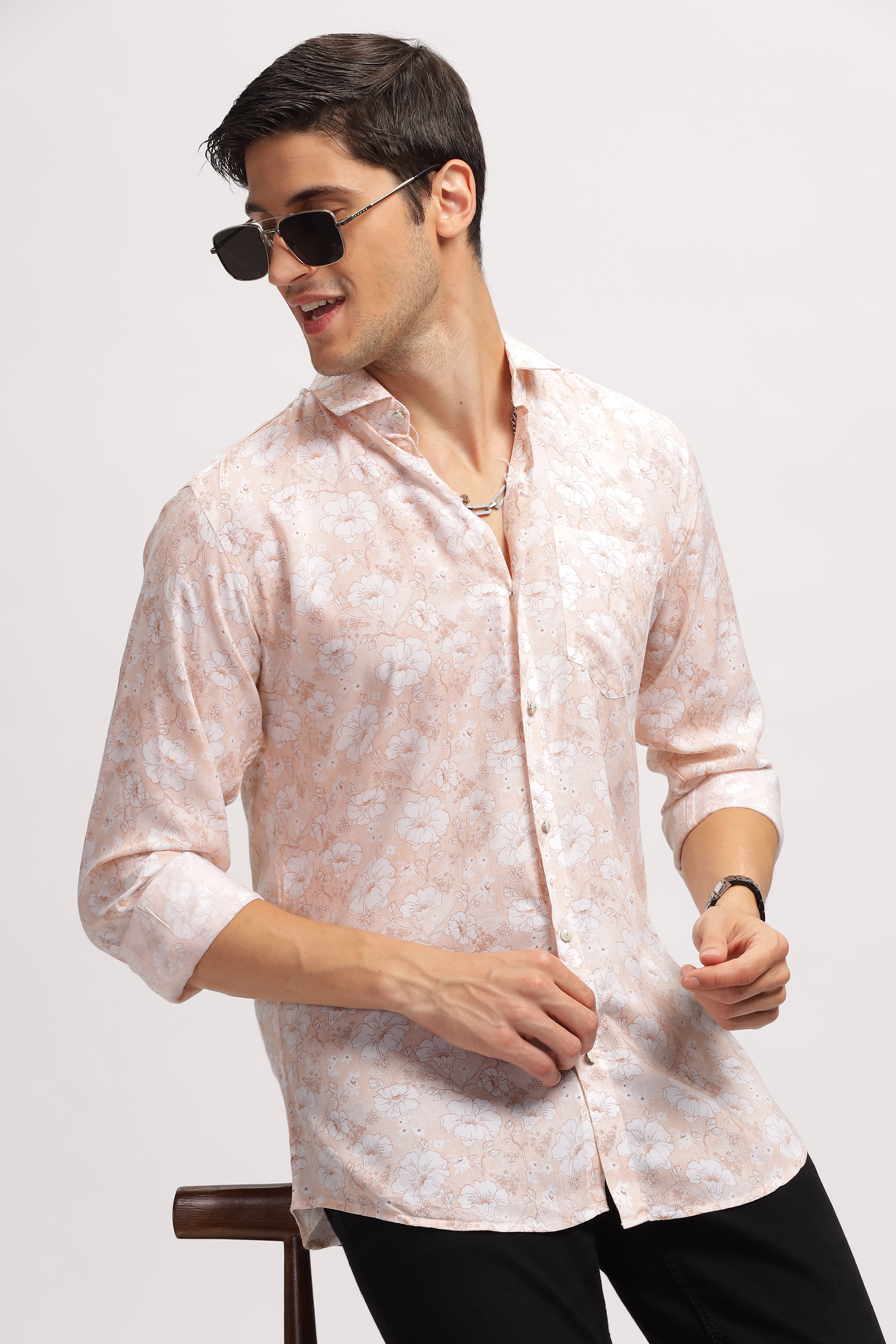 Crushed Floral Effective Pink Shirt