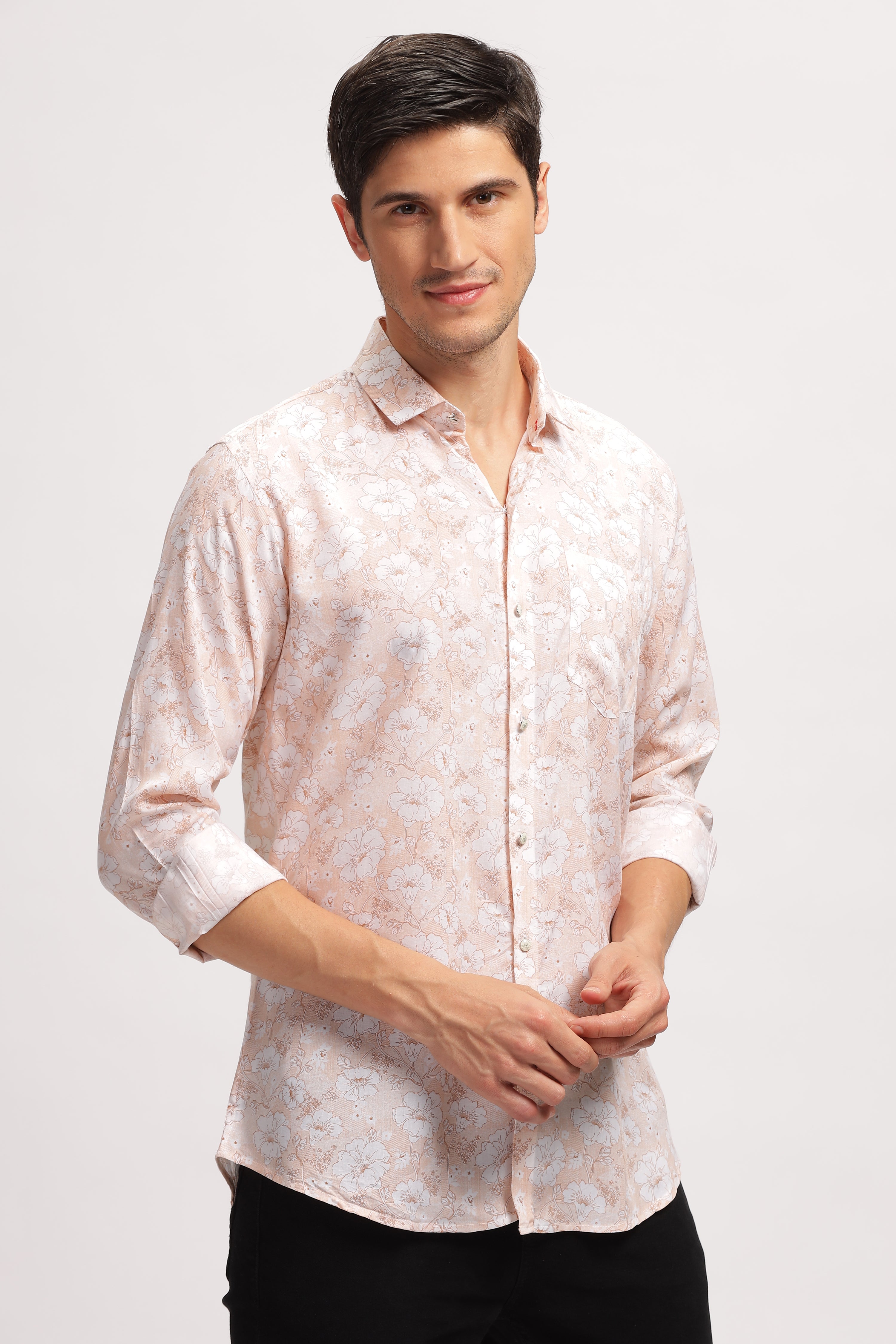 Crushed Floral Effective Pink Shirt