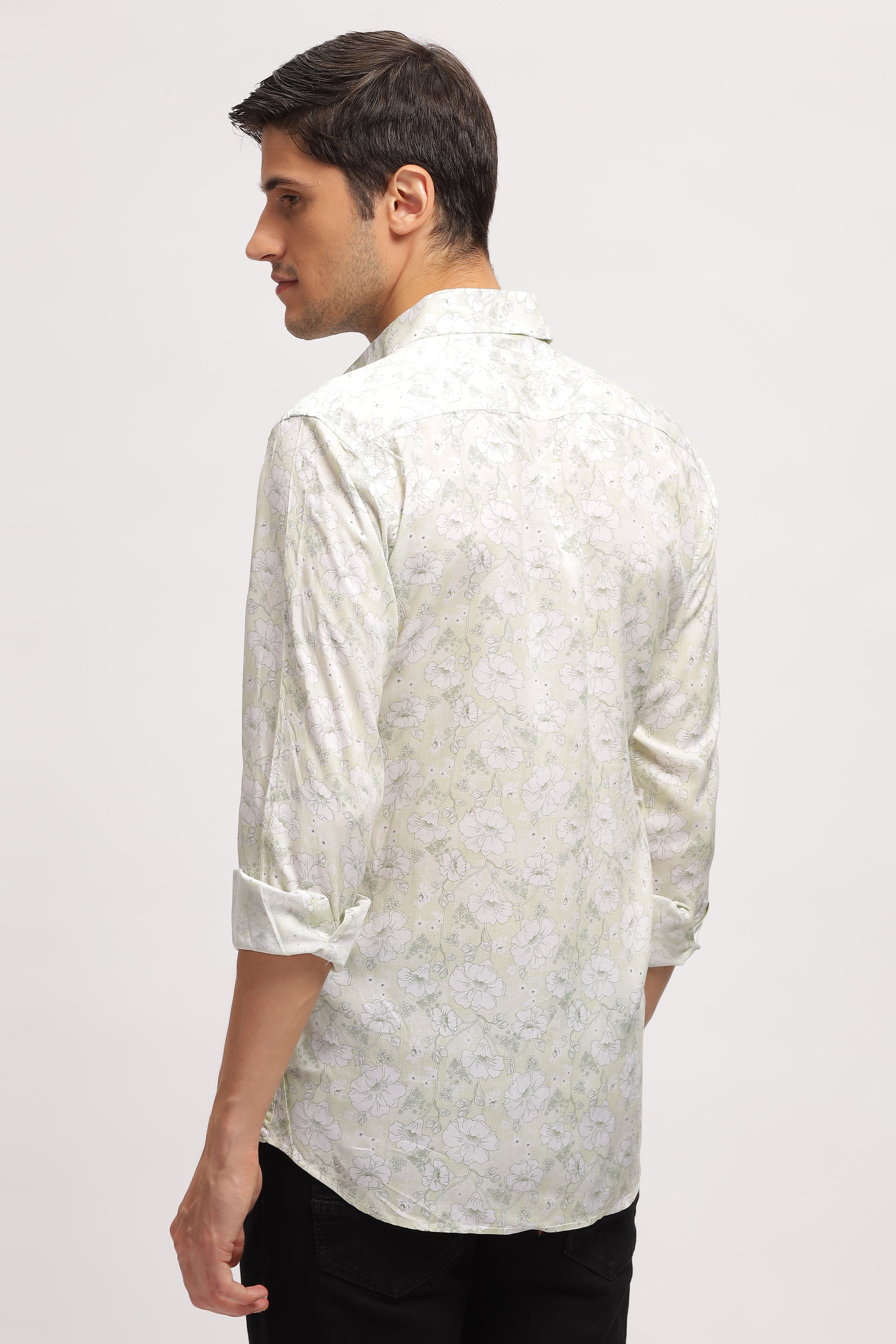 Crushed Floral Effective White Shirt