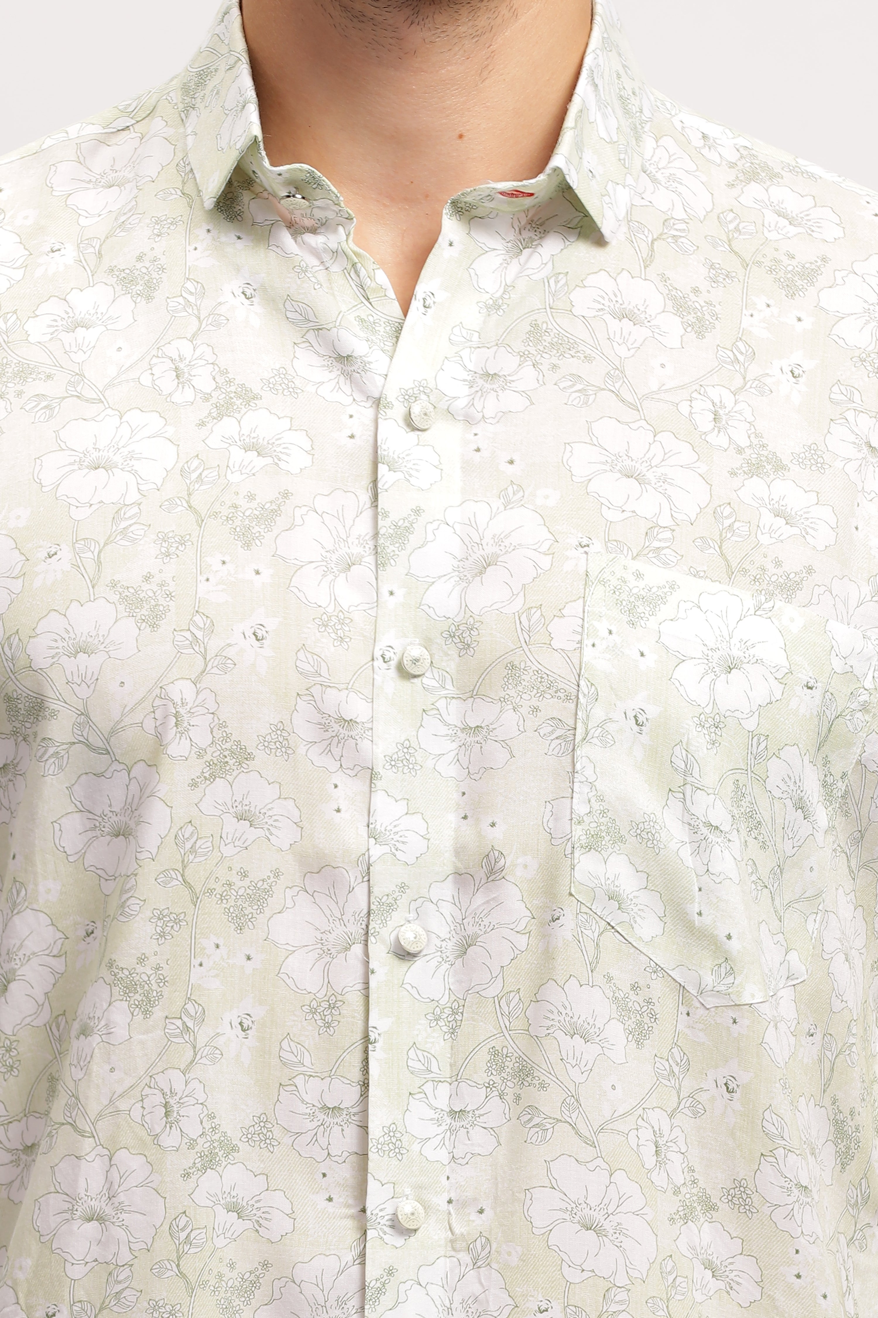 Crushed Floral Effective White Shirt