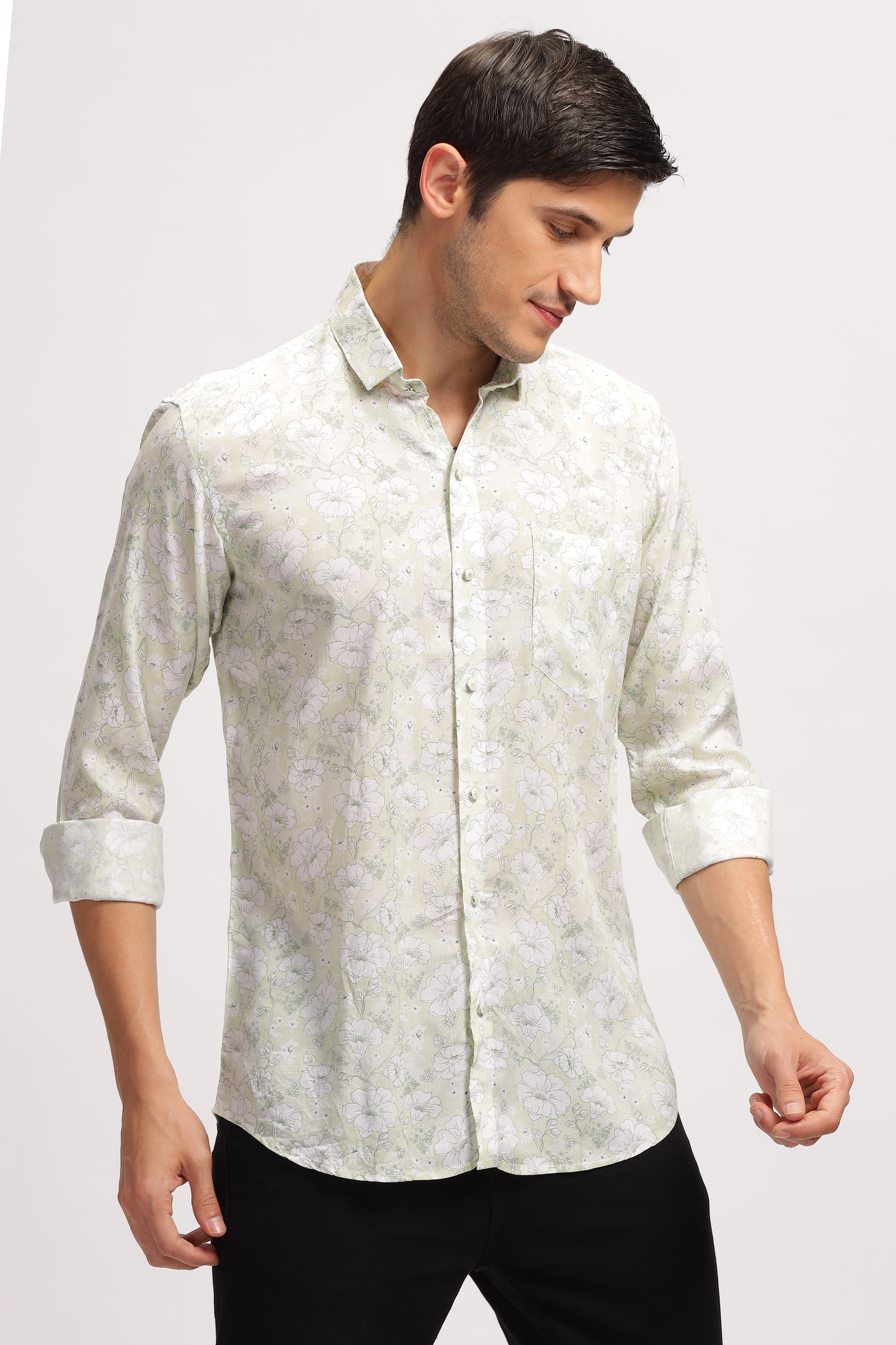 Crushed Floral Effective White Shirt