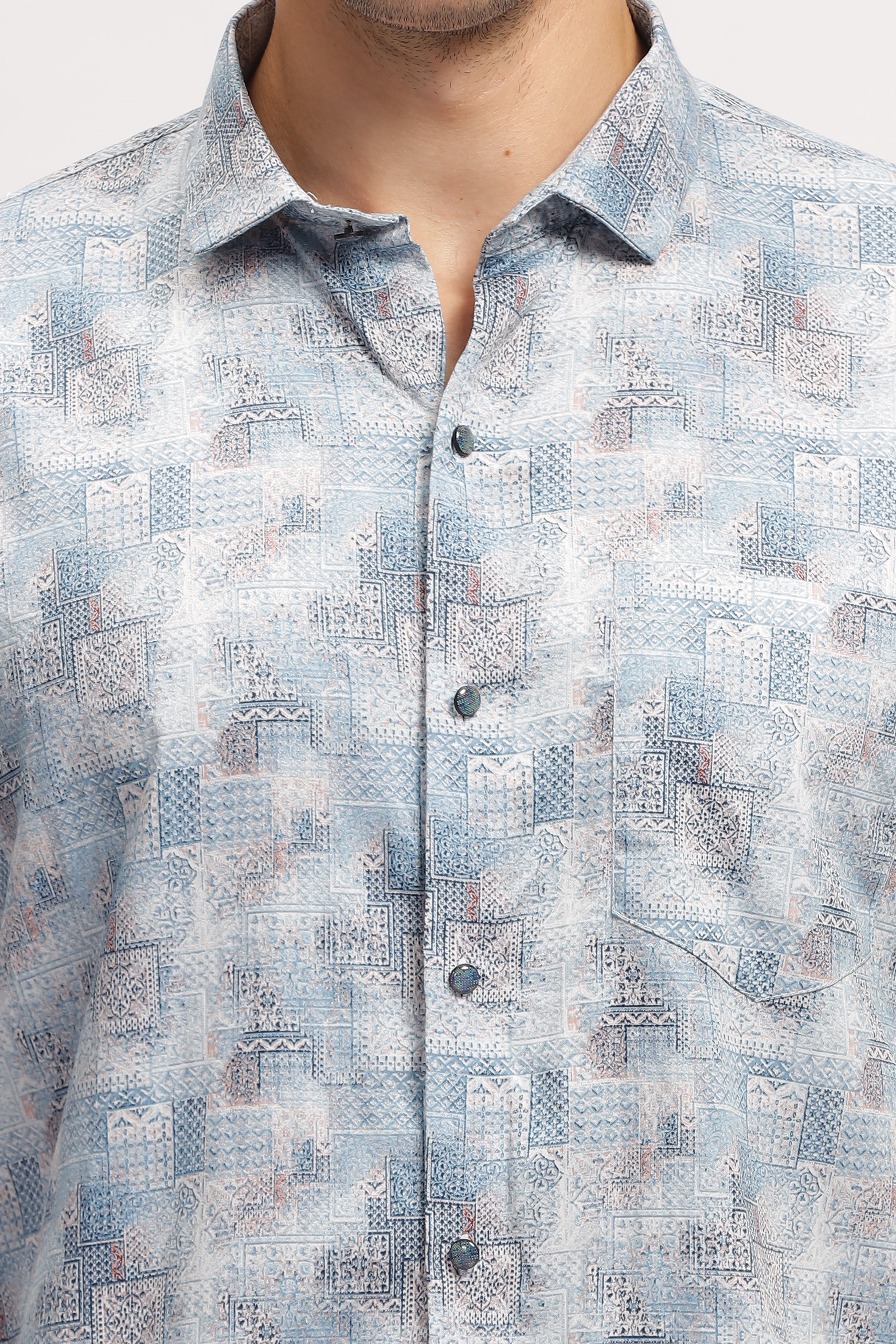 Symmetry Design Blue Printed Shirt