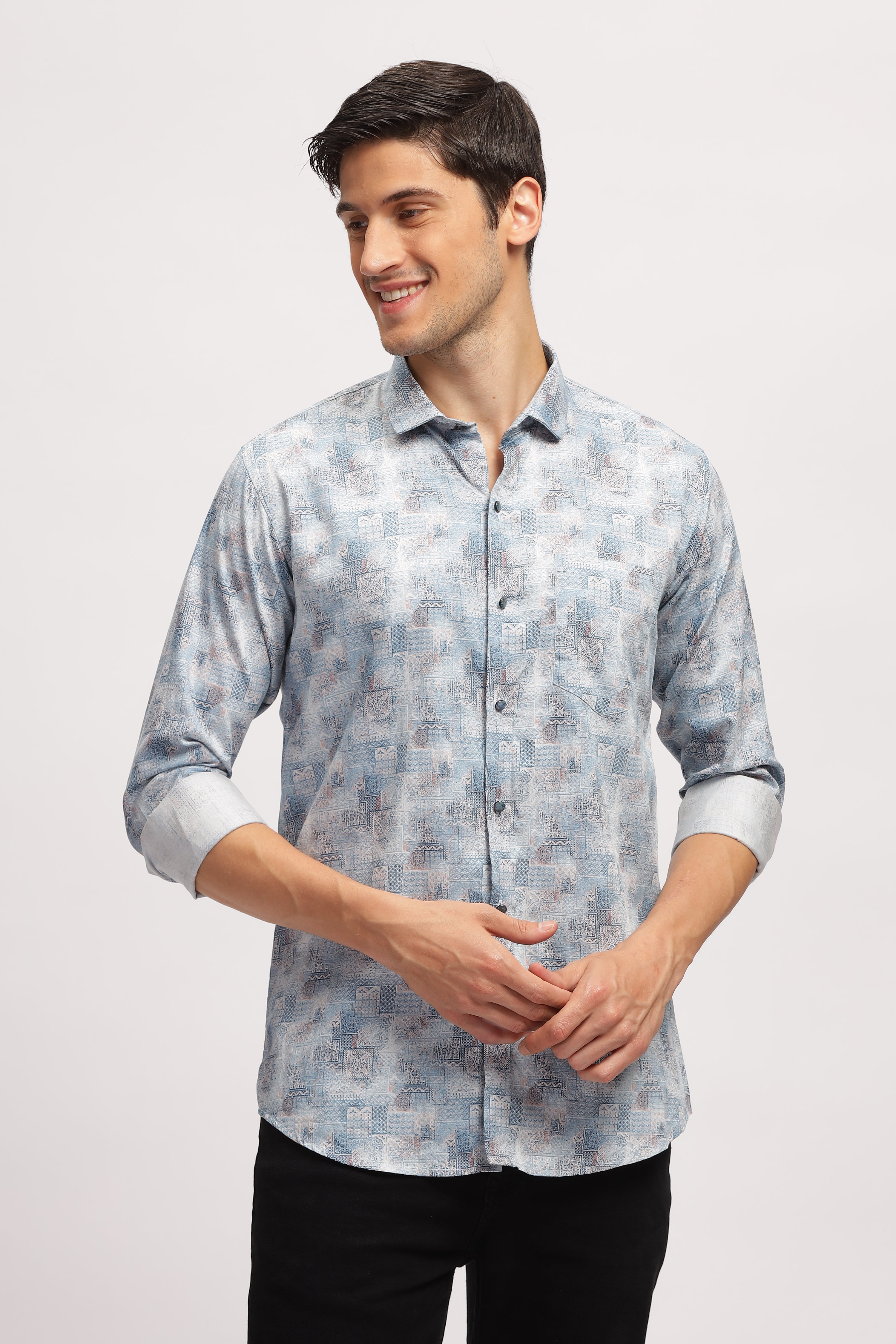 Symmetry Design Blue Printed Shirt