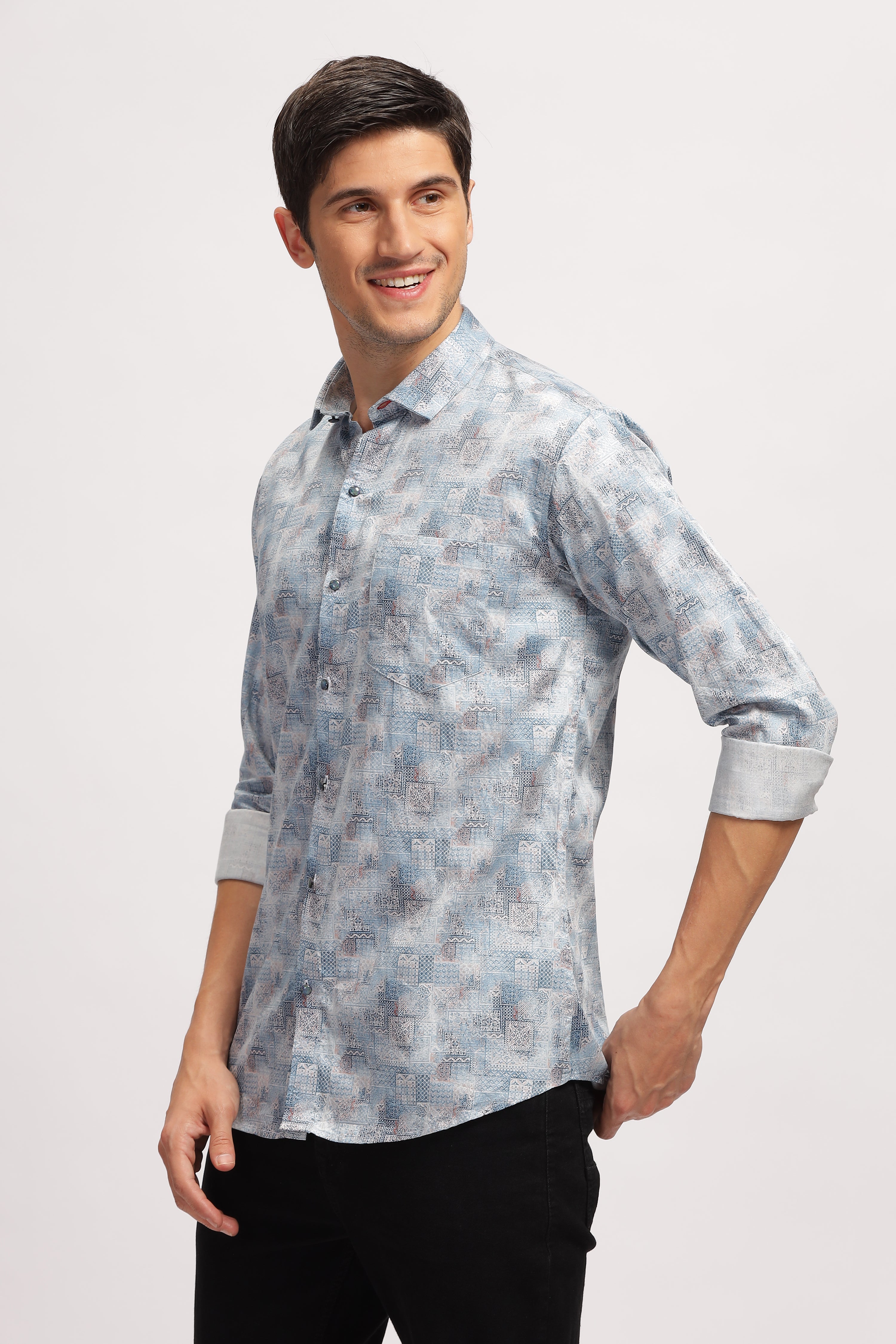 Symmetry Design Blue Printed Shirt