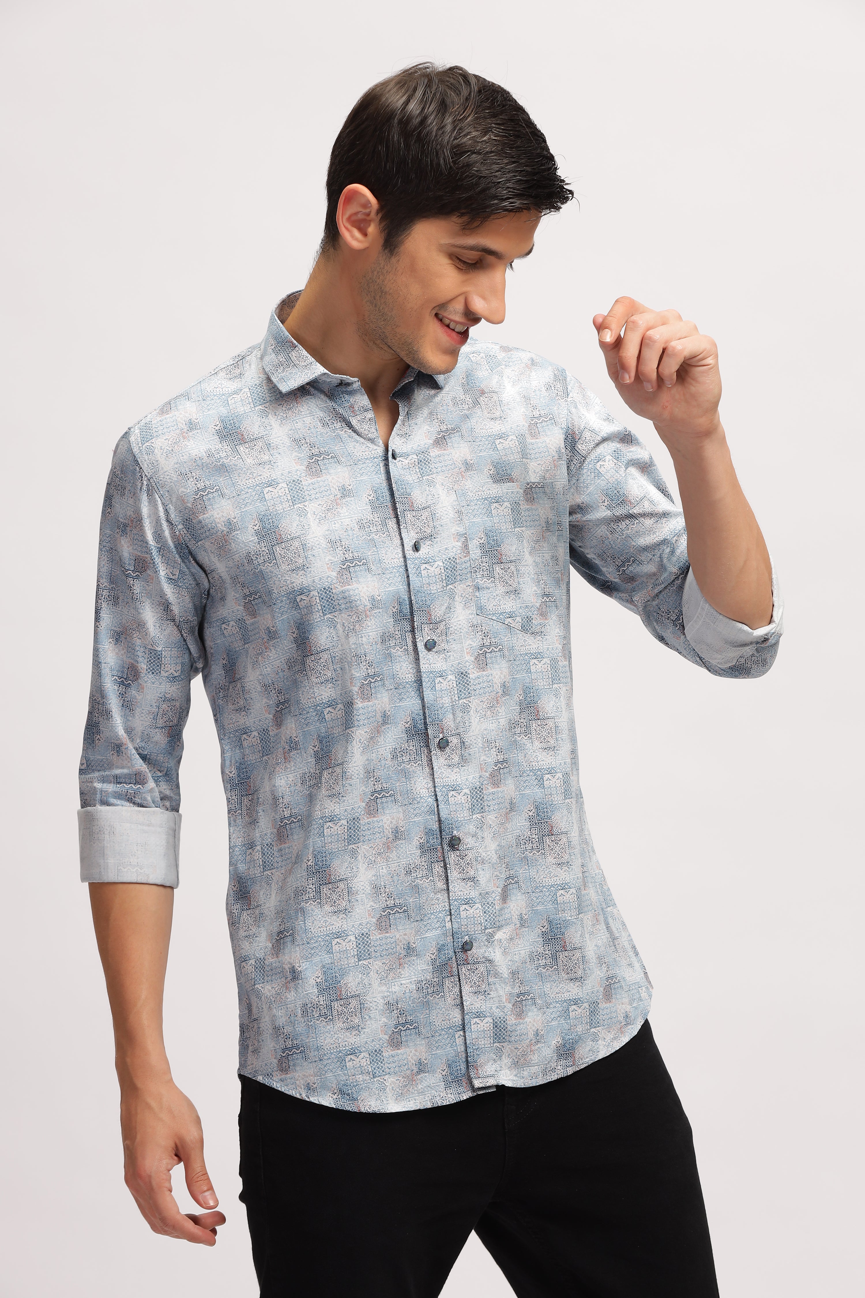 Symmetry Design Blue Printed Shirt