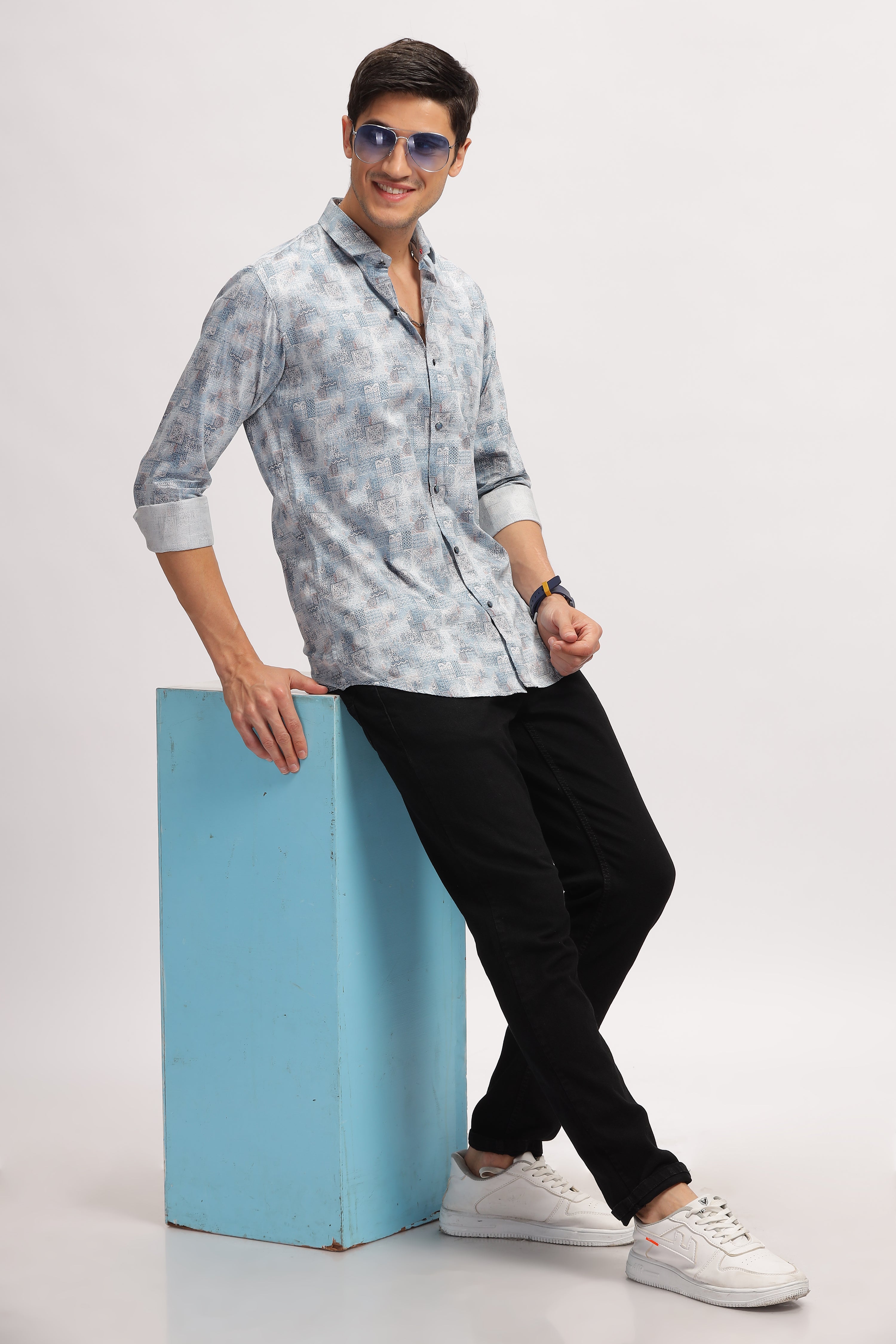 Symmetry Design Blue Printed Shirt