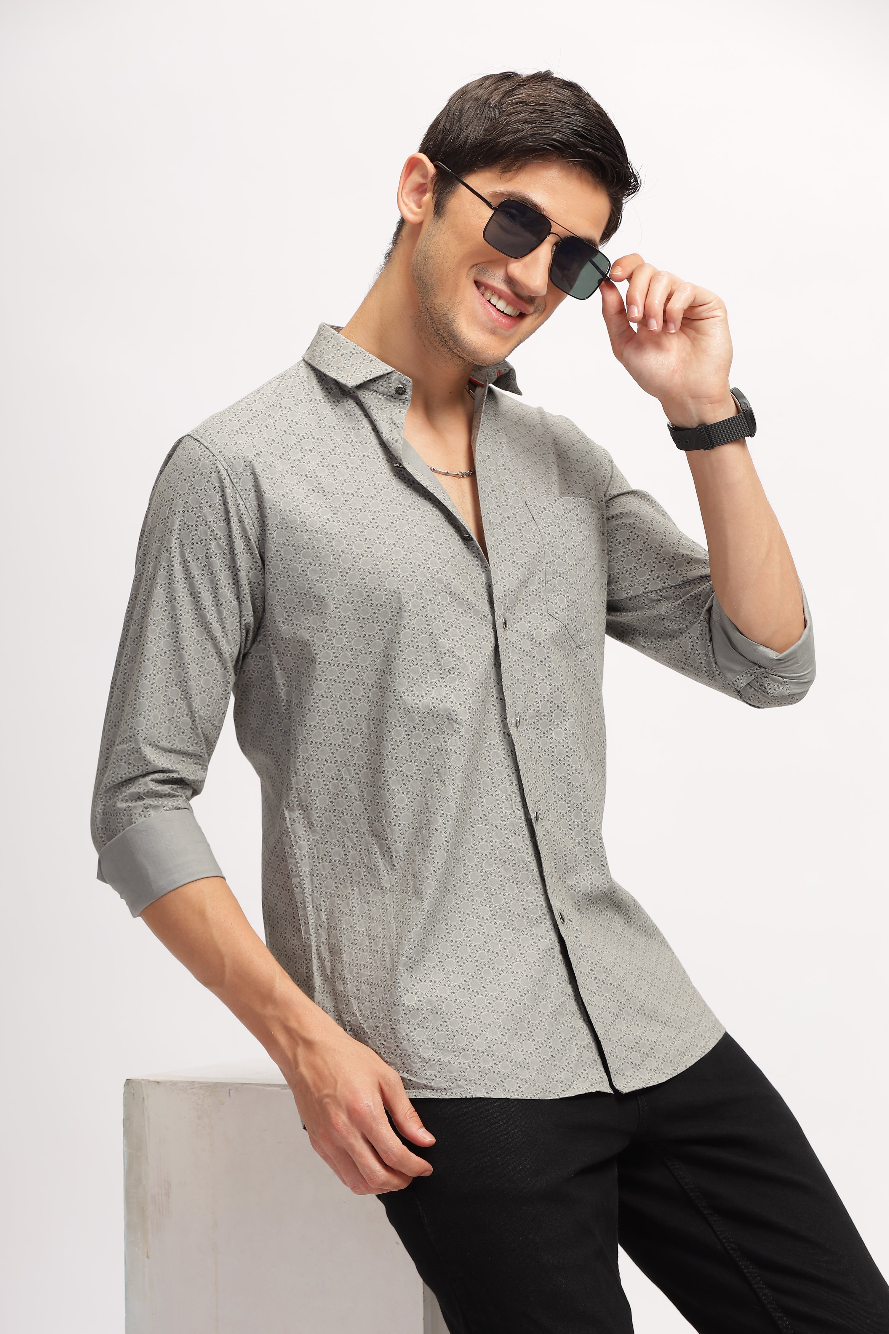 Sun Printed Grey Shirt