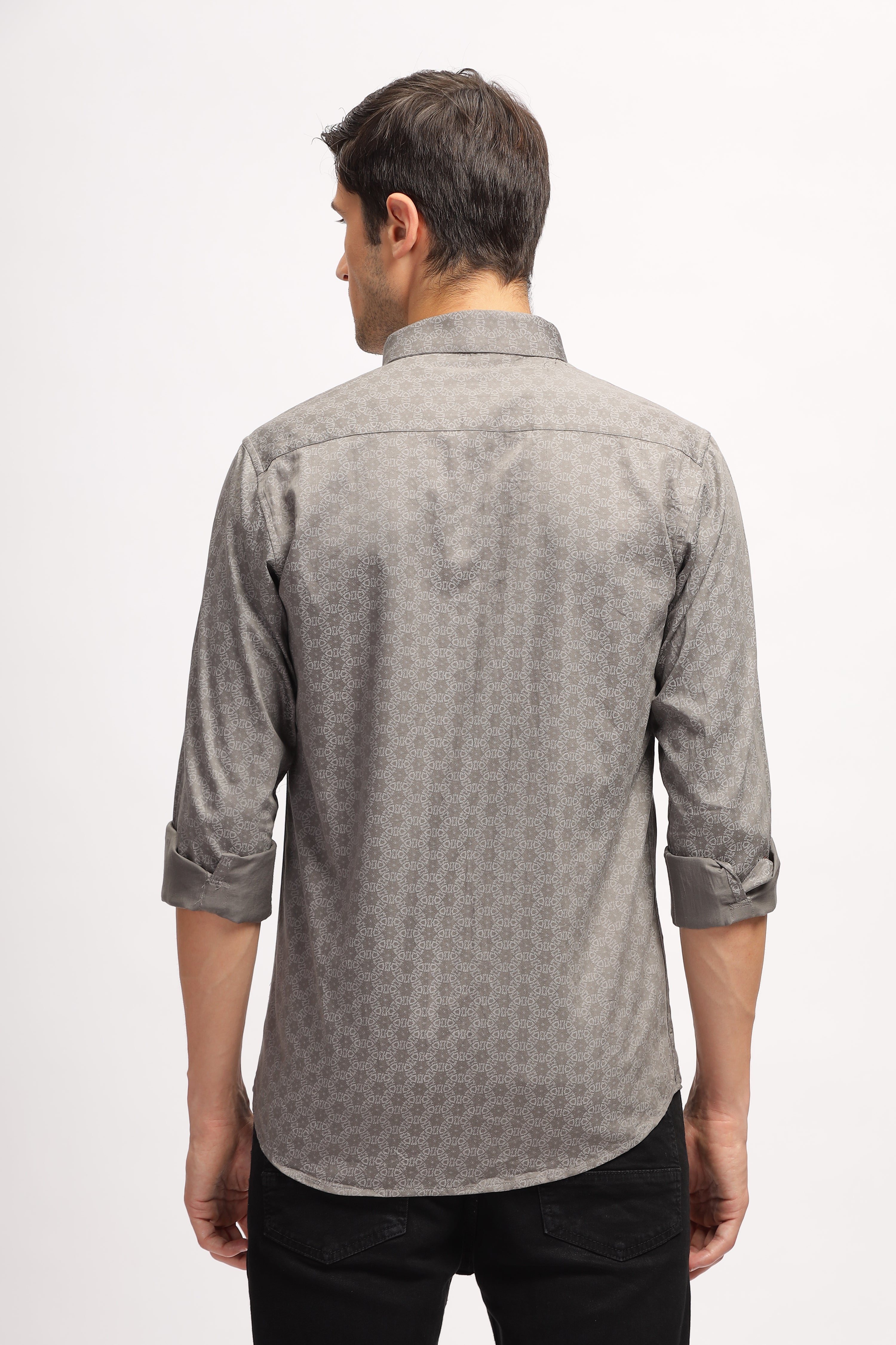 Overlapping Circles Printed Grey Shirt