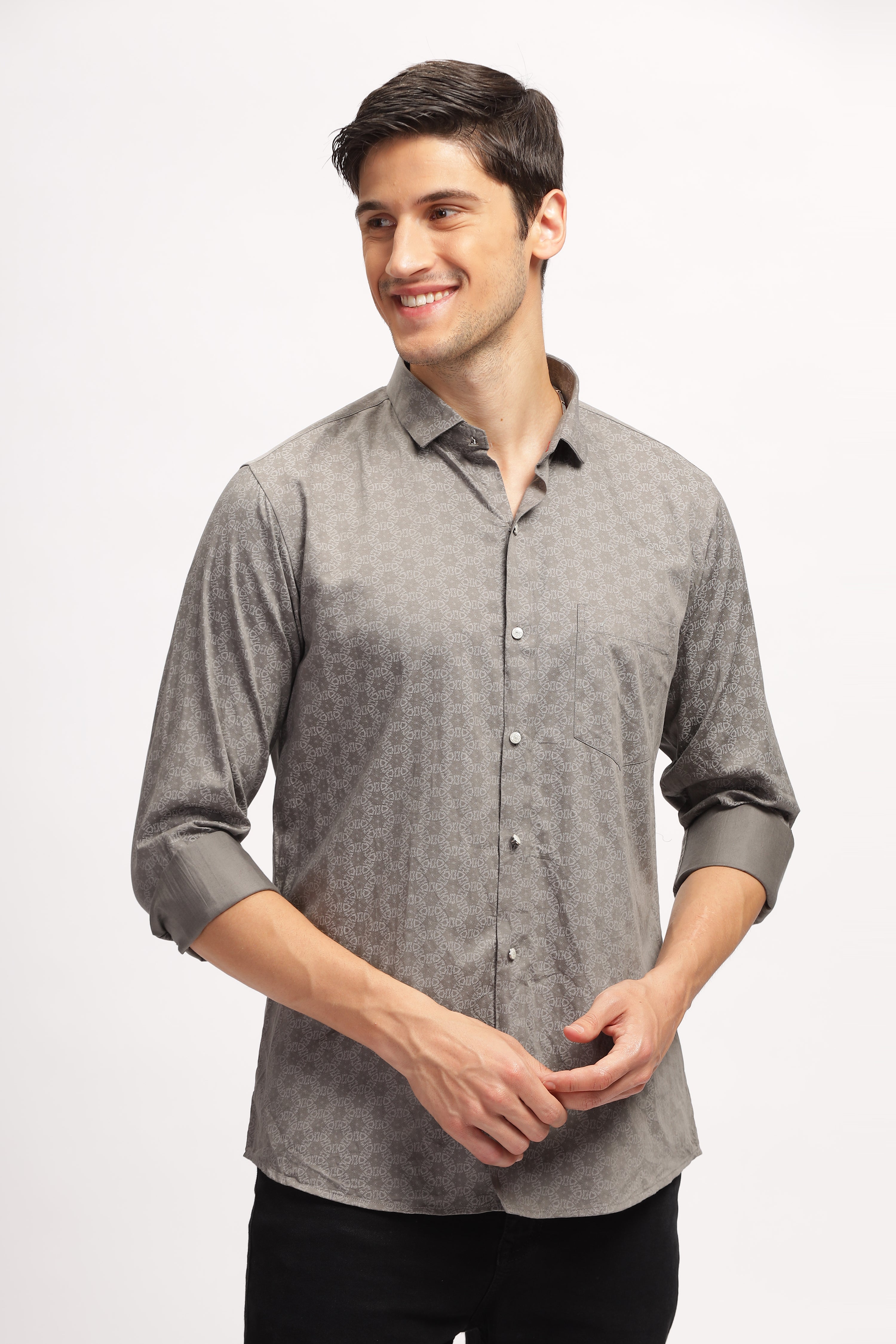 Overlapping Circles Printed Grey Shirt