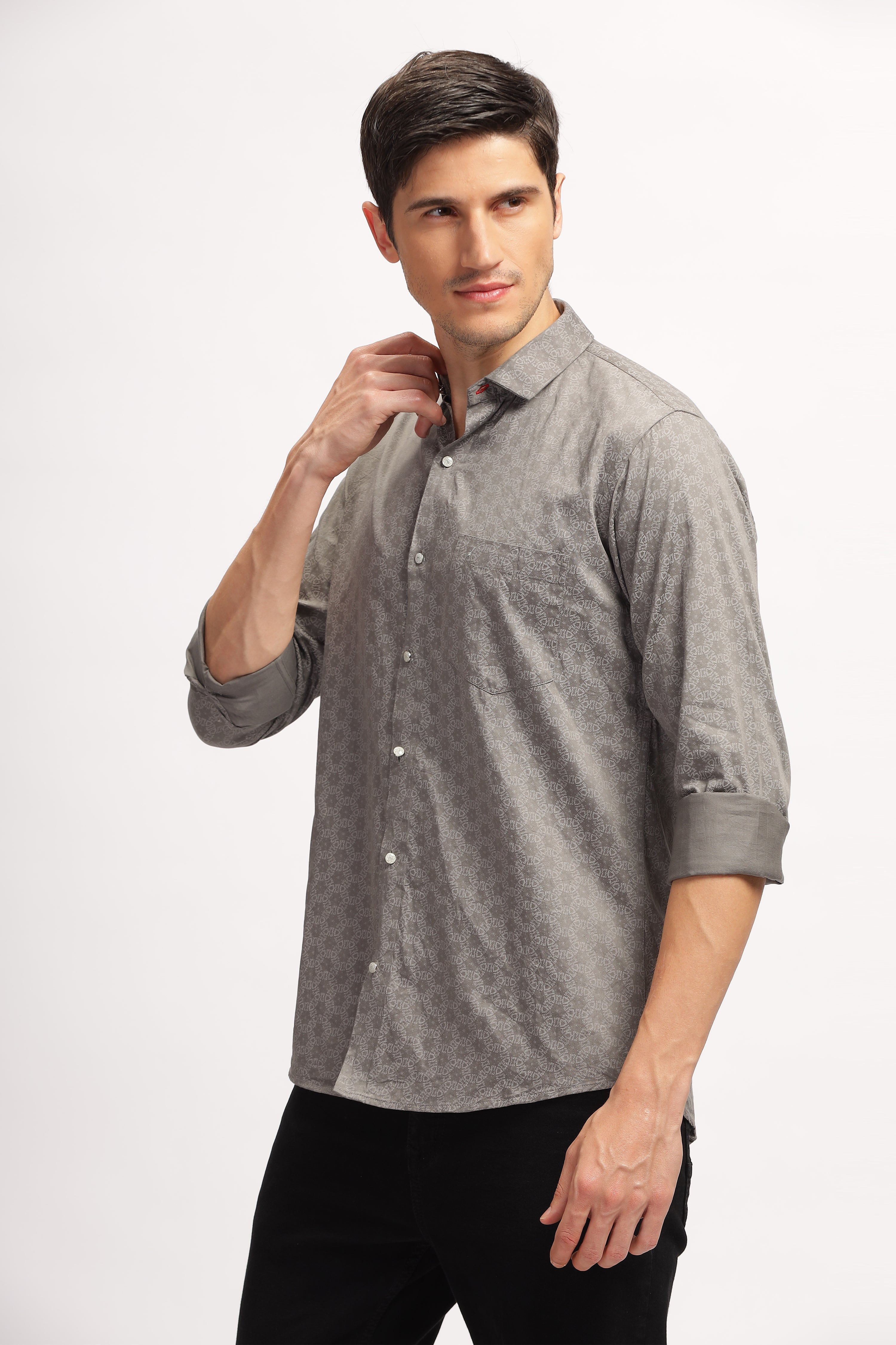 Overlapping Circles Printed Grey Shirt