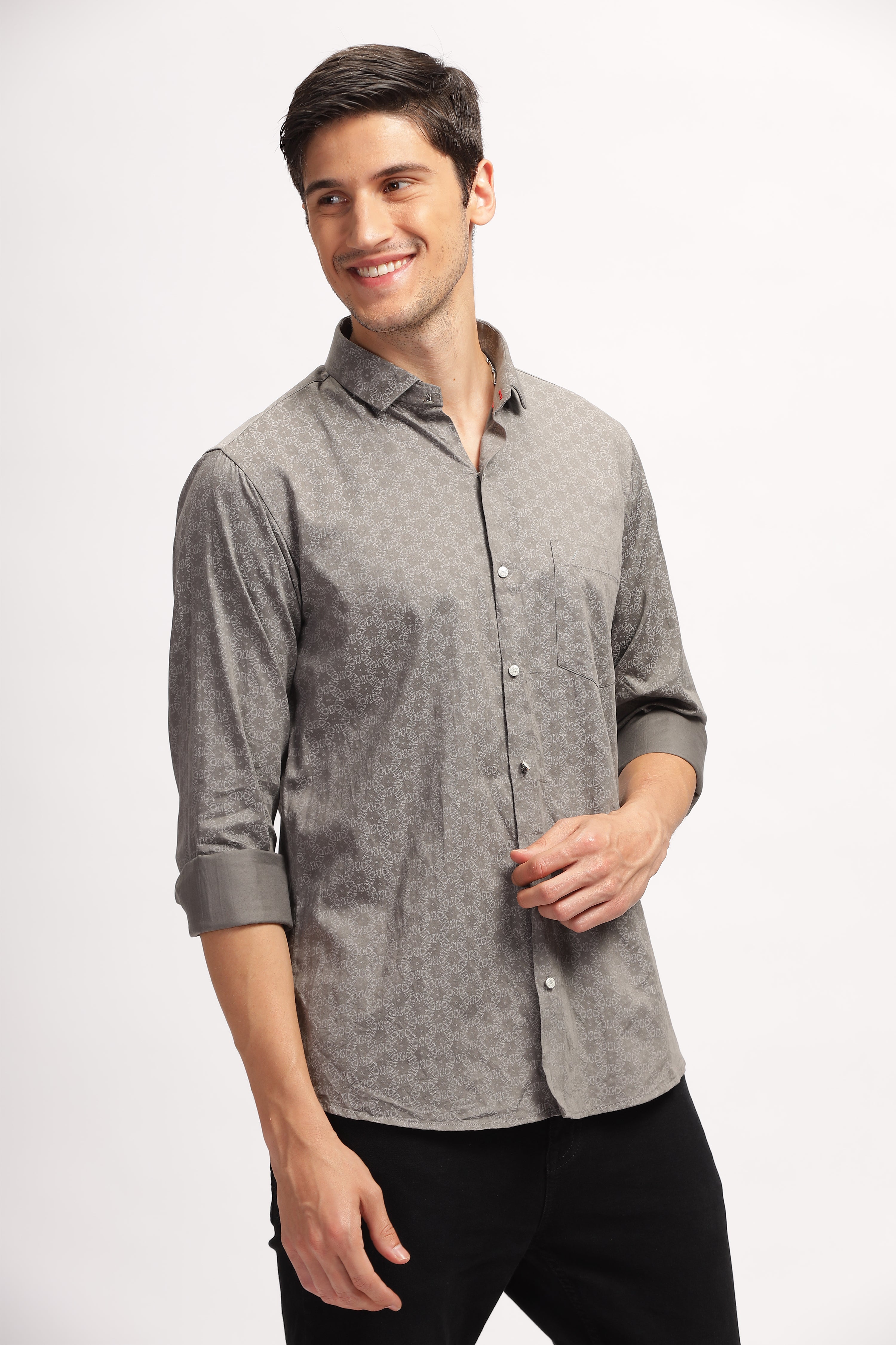 Overlapping Circles Printed Grey Shirt