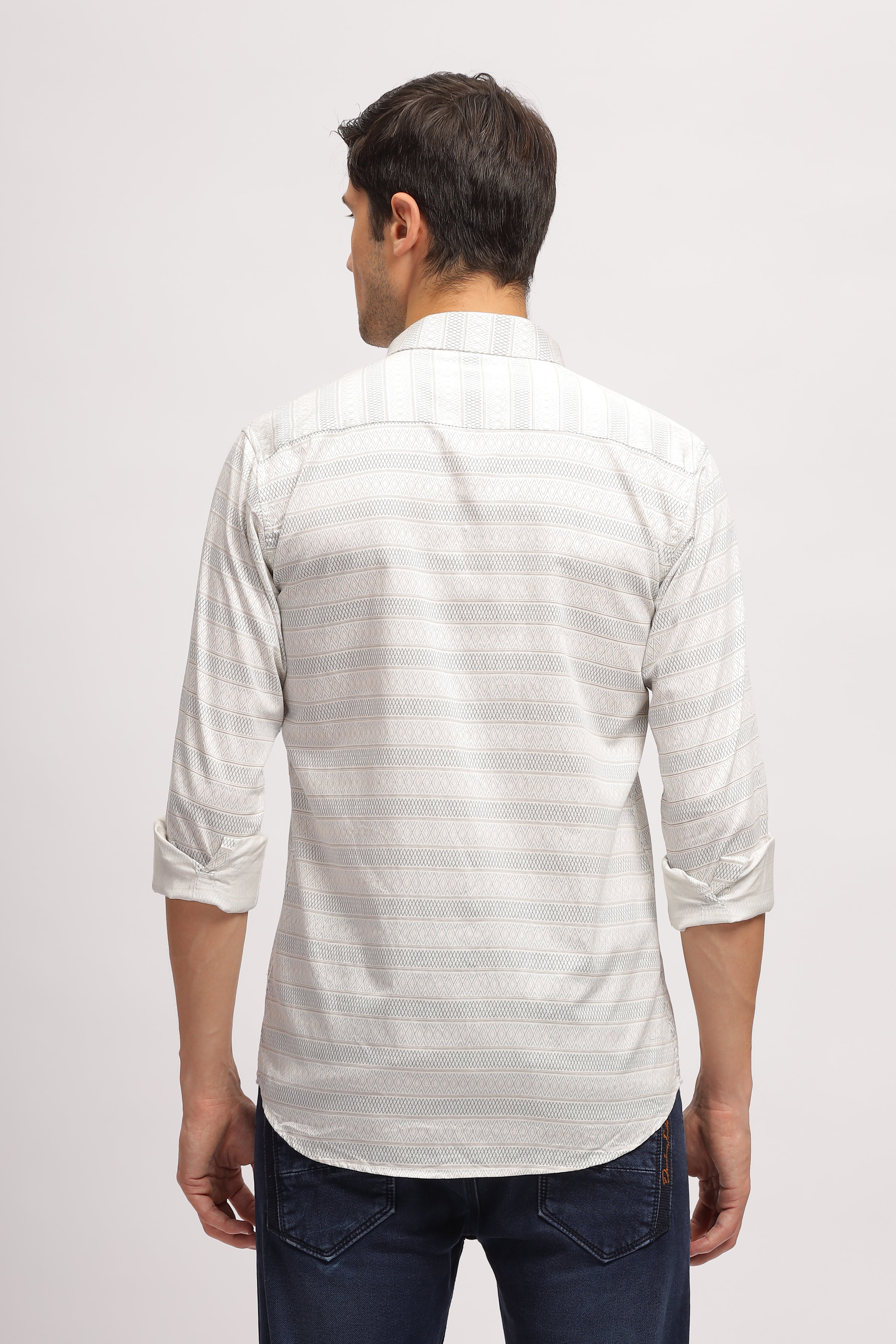 Diamond Striped Slim Fit White Shirt