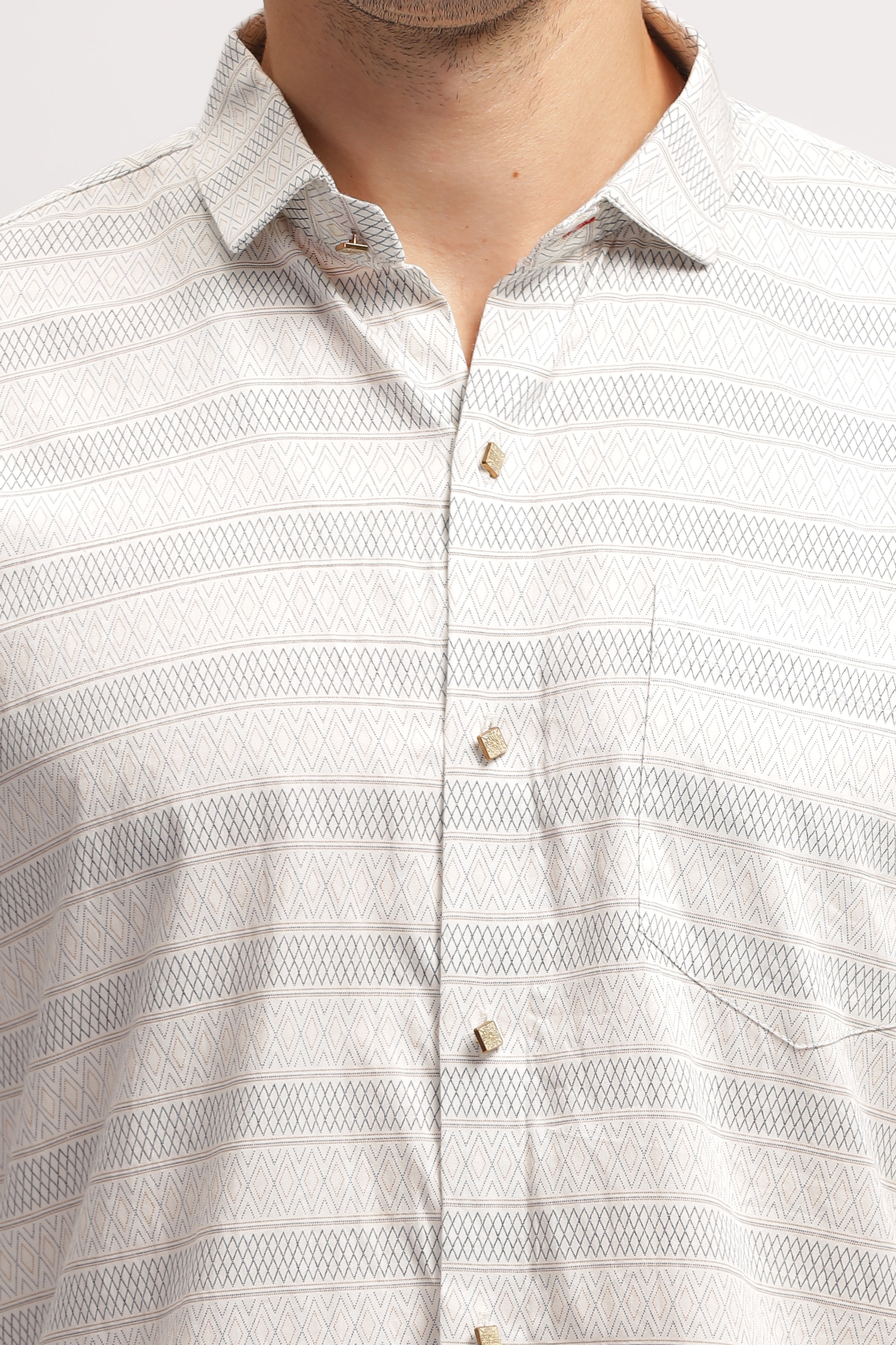 Diamond Striped Slim Fit White Shirt