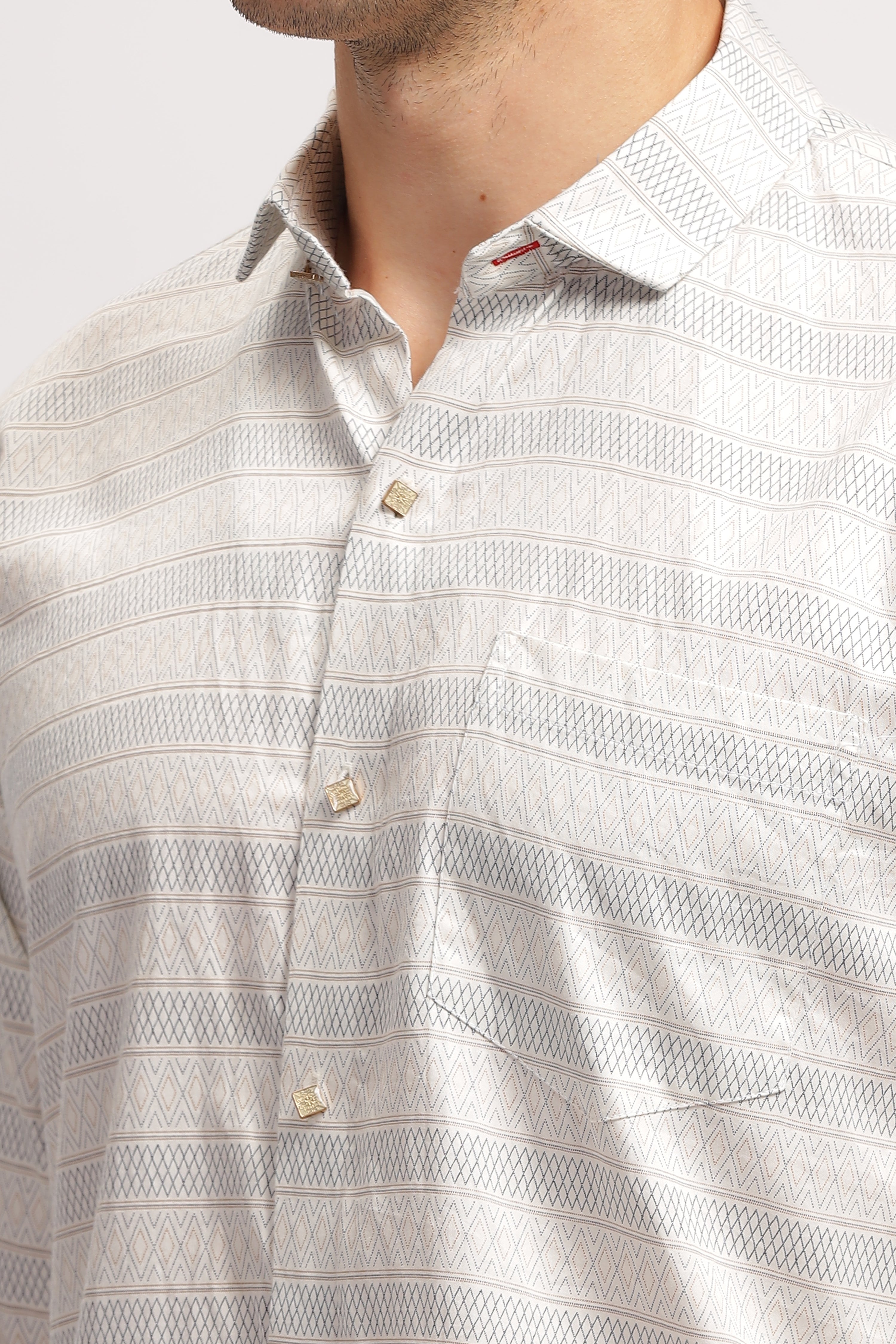 Diamond Striped Slim Fit White Shirt