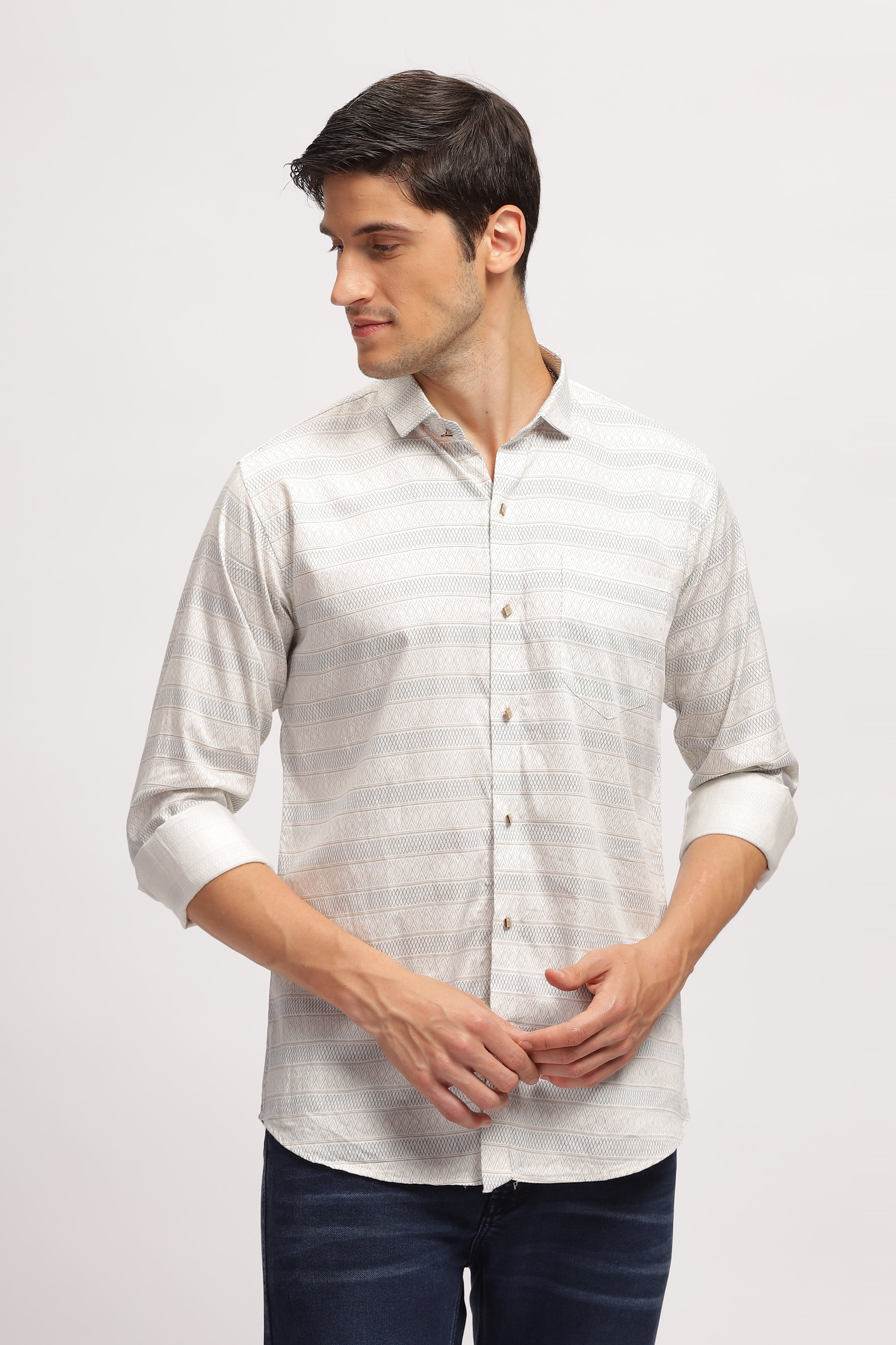 Diamond Striped Slim Fit White Shirt