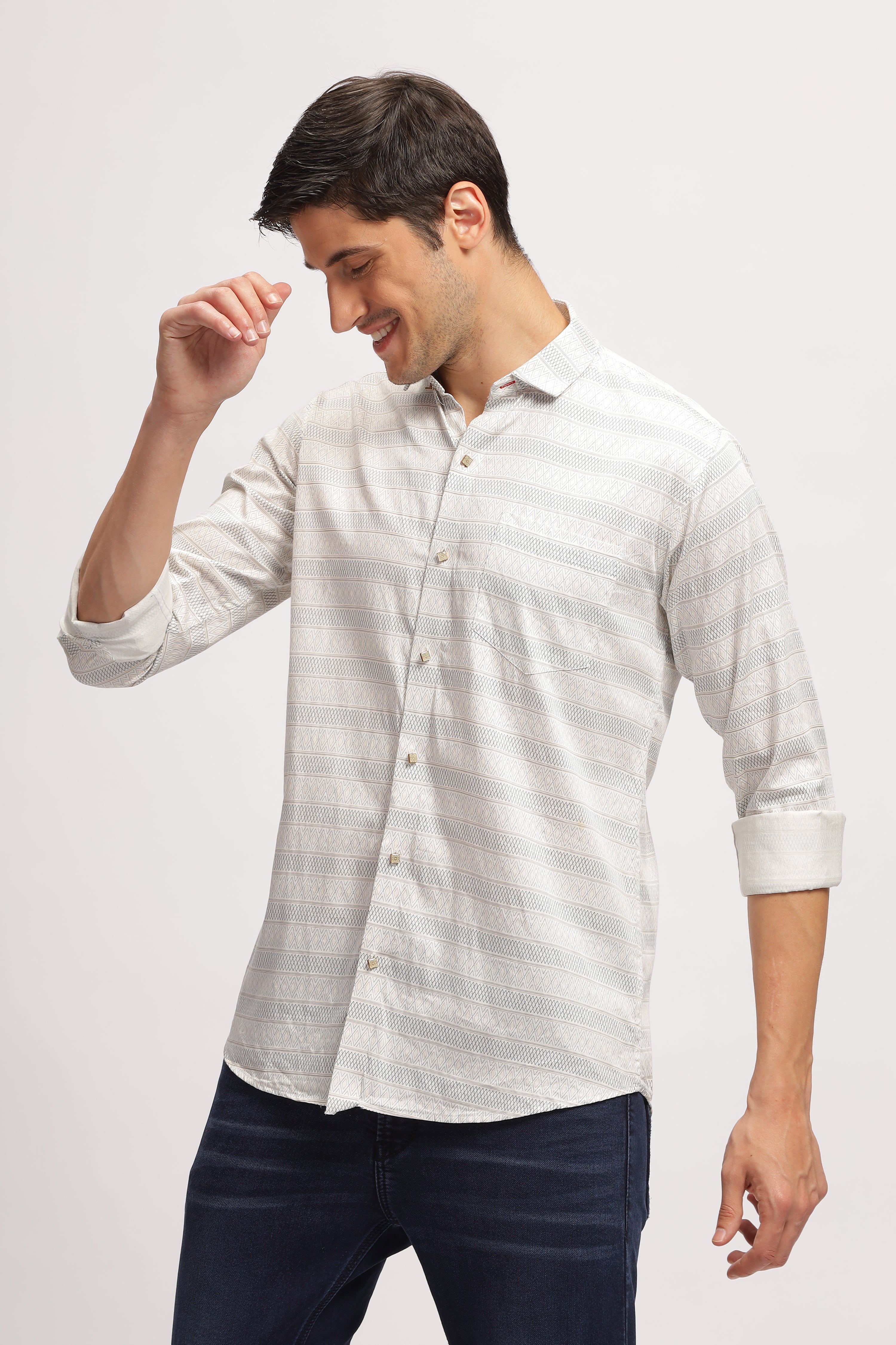 Diamond Striped Slim Fit White Shirt