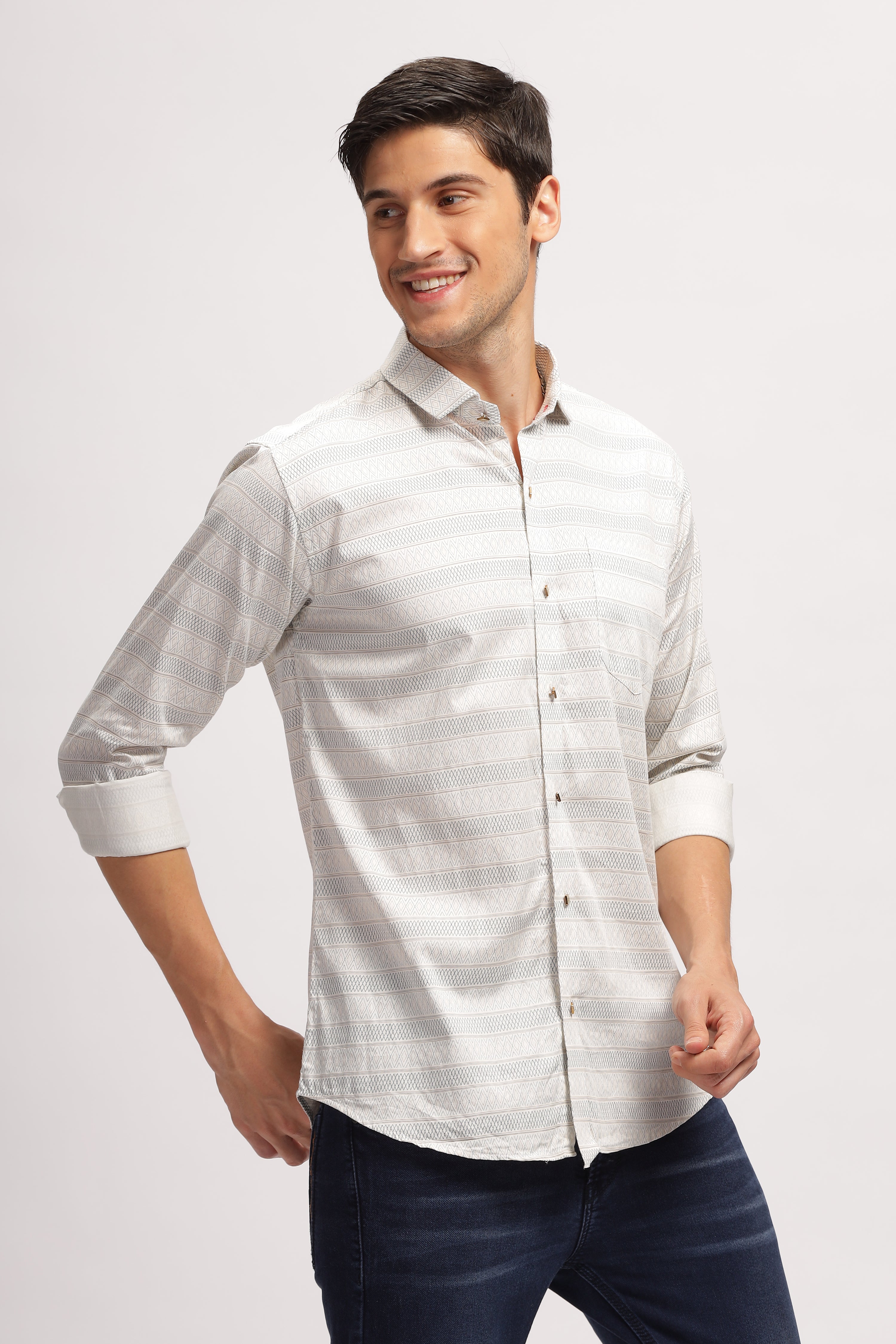 Diamond Striped Slim Fit White Shirt