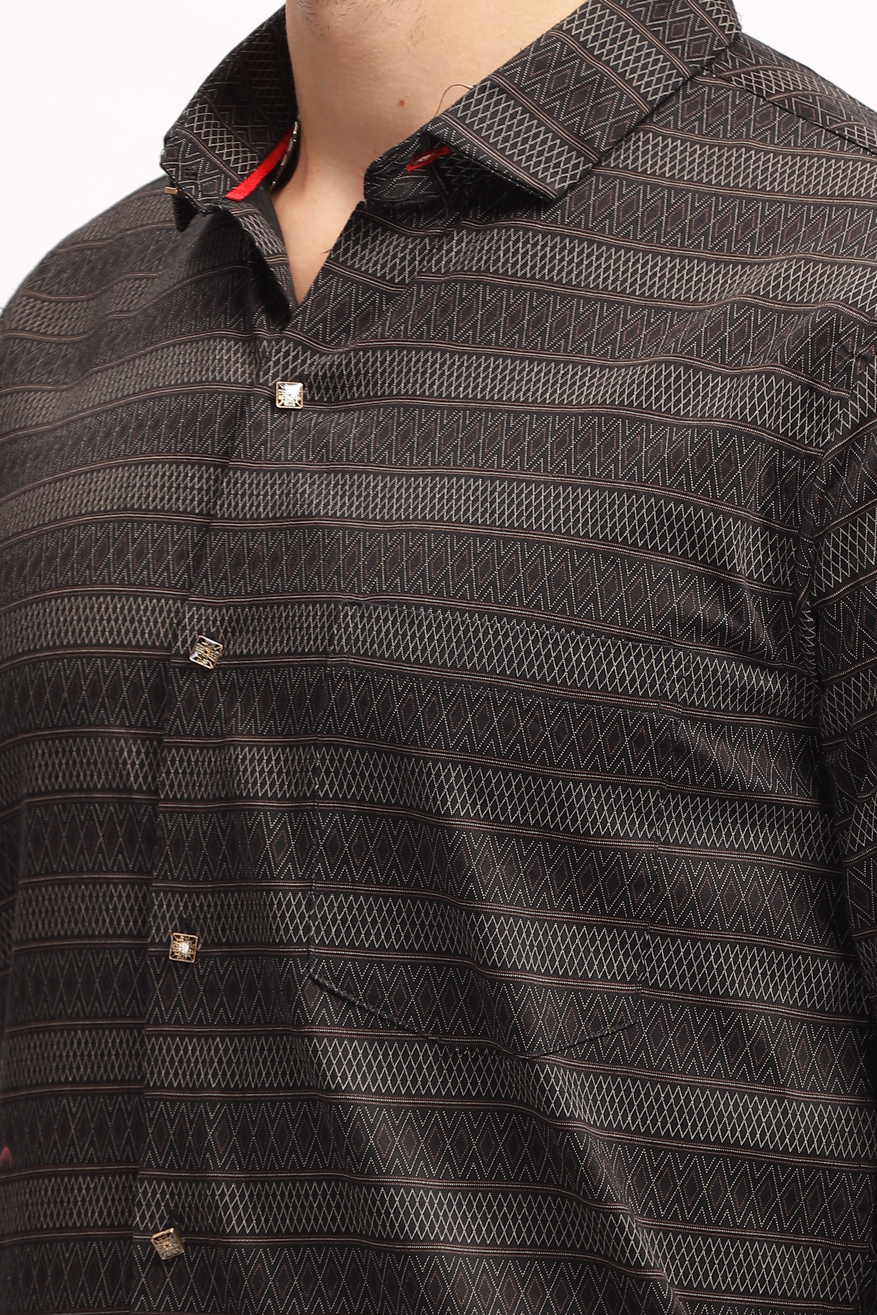 Diamond Striped Slim Fit Black Shirt