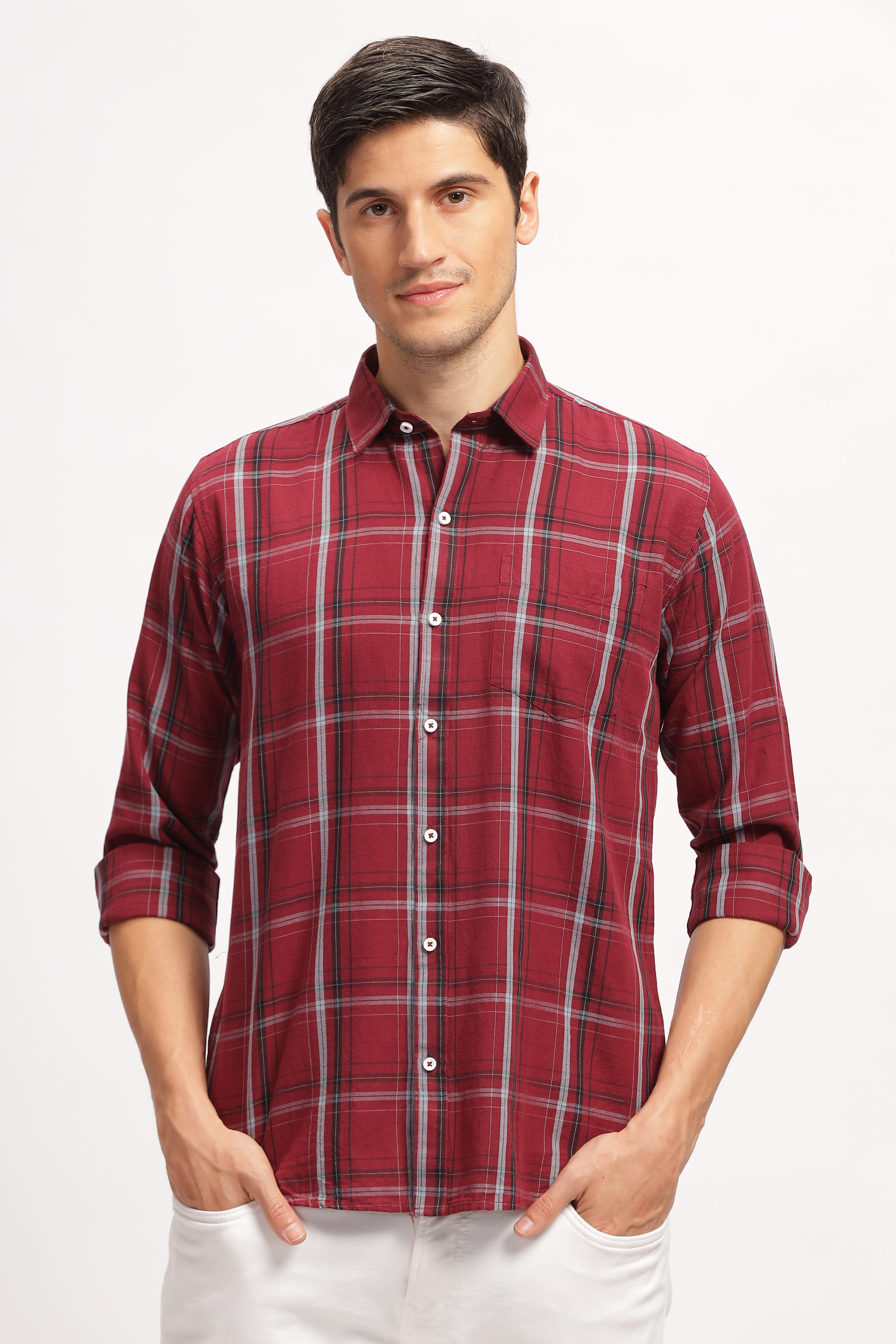 Widegrid Maroon Checks Shirt