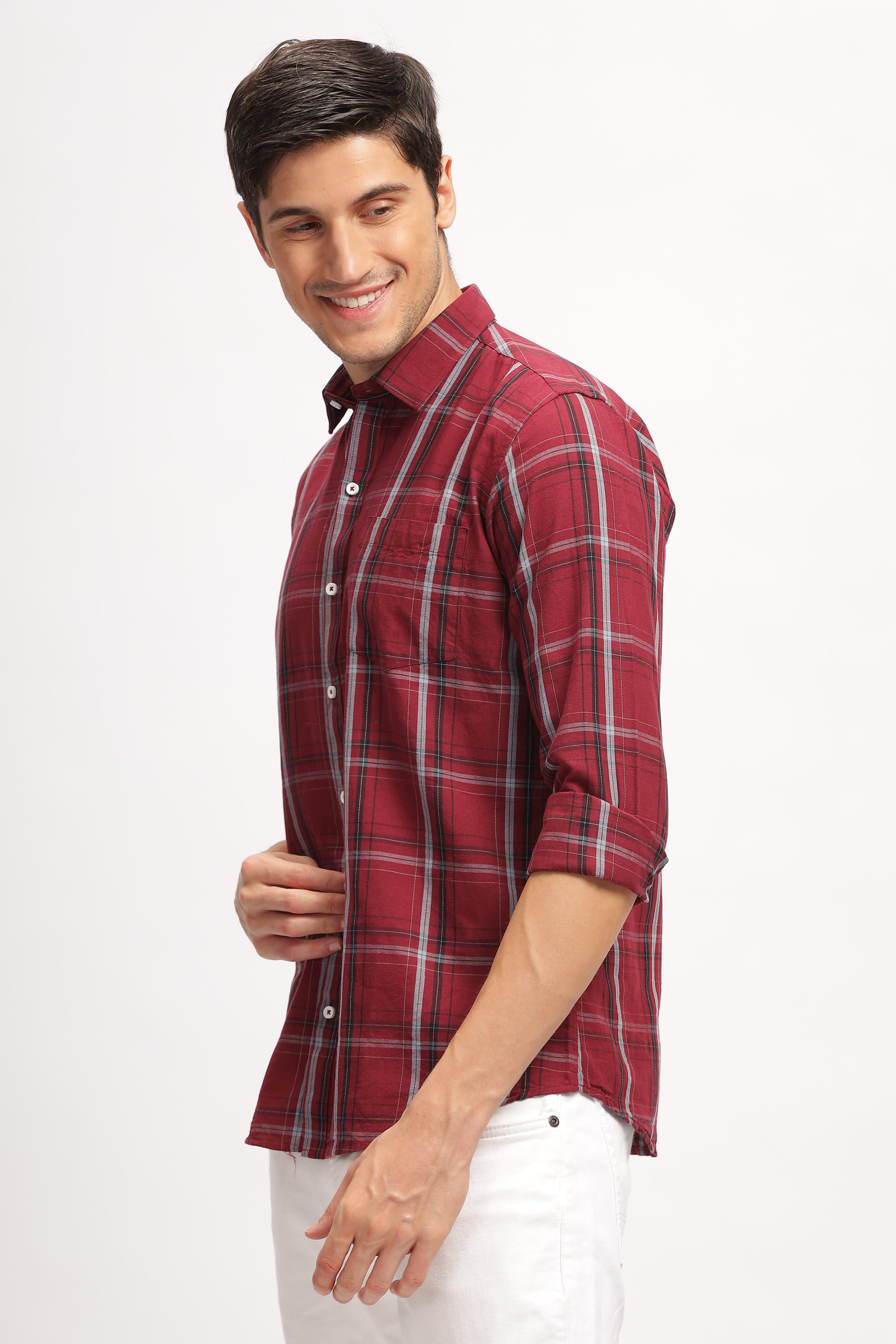 Widegrid Maroon Checks Shirt