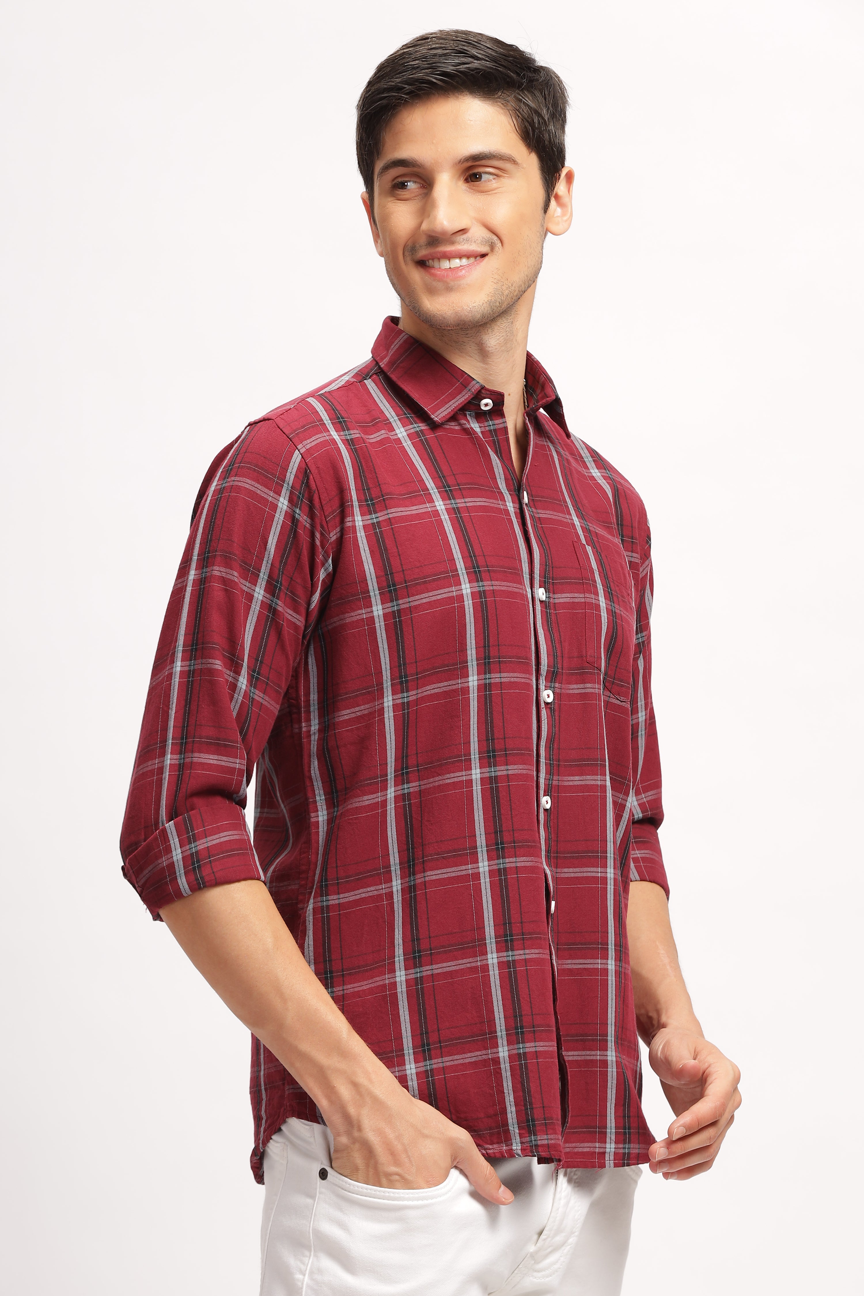 Widegrid Maroon Checks Shirt