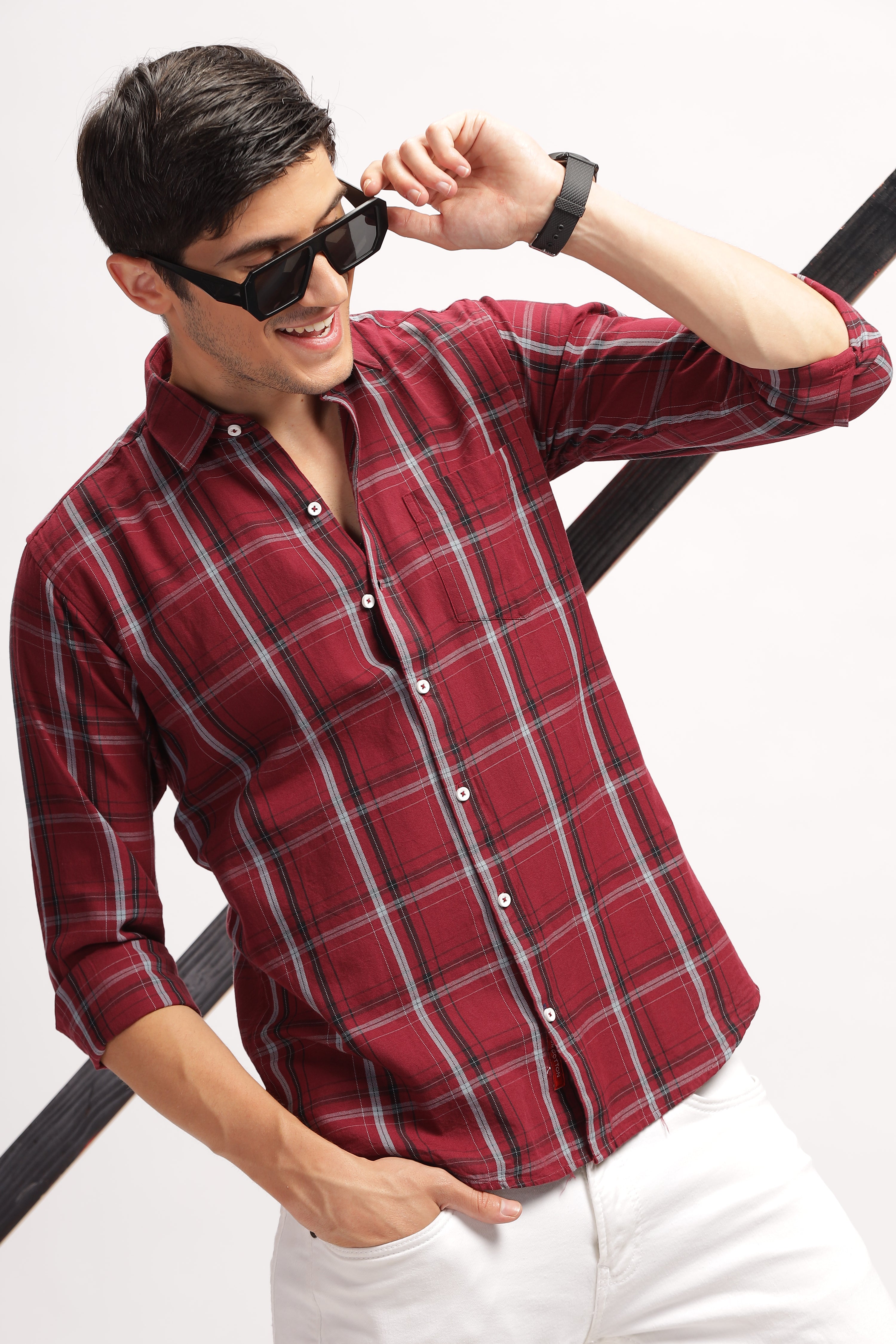 Widegrid Maroon Checks Shirt