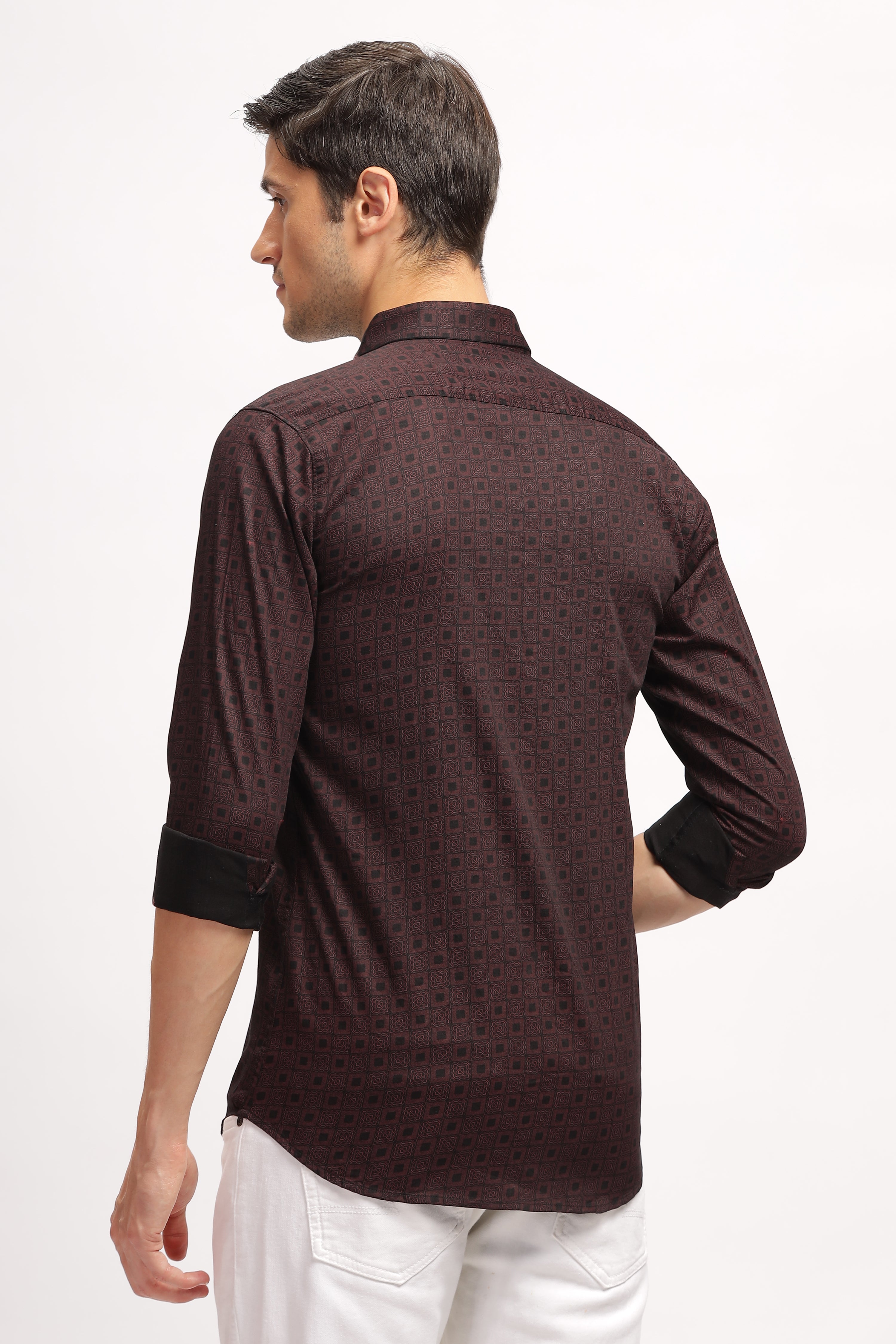 Square Blocks Design Printed Brown Shirt