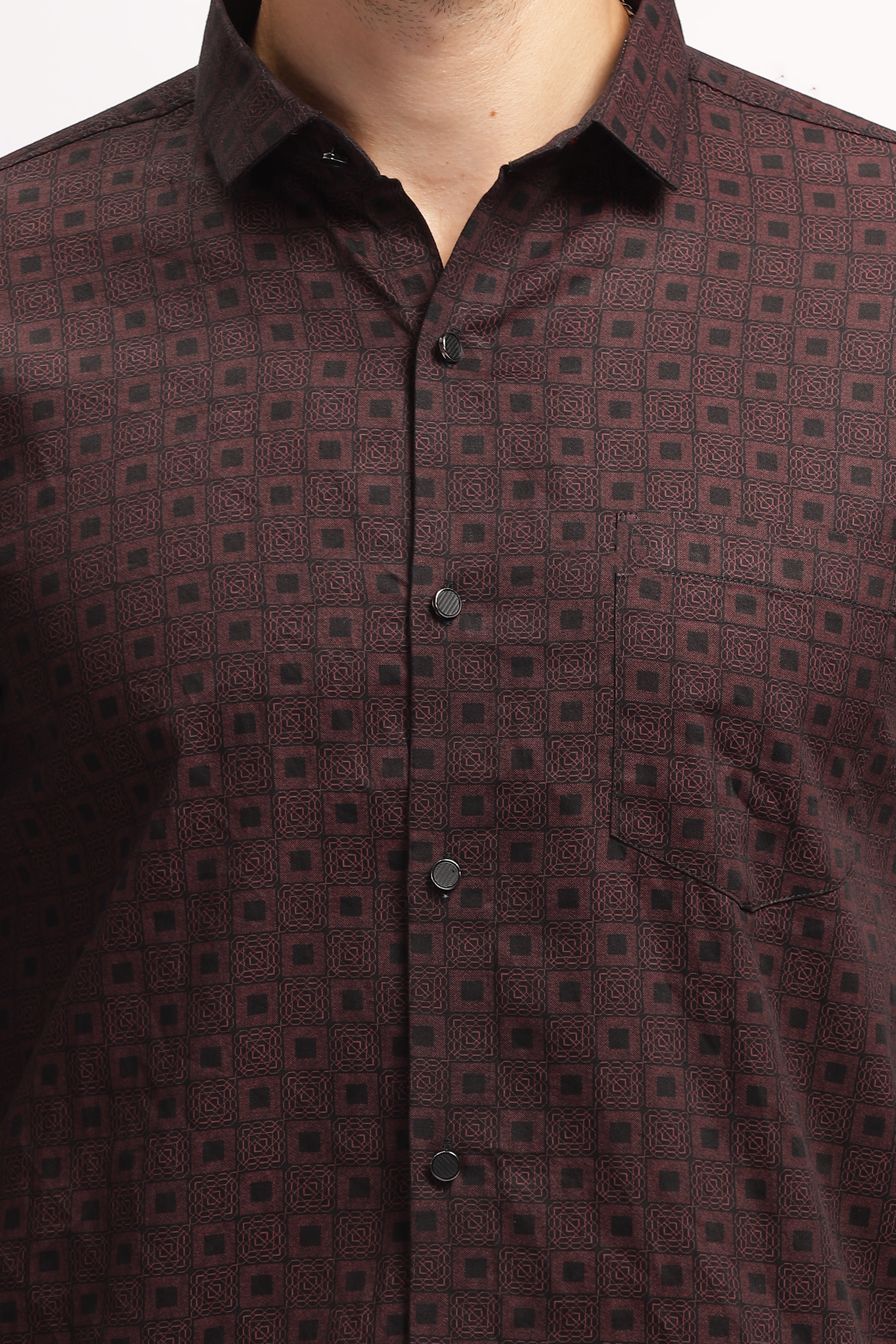 Square Blocks Design Printed Brown Shirt