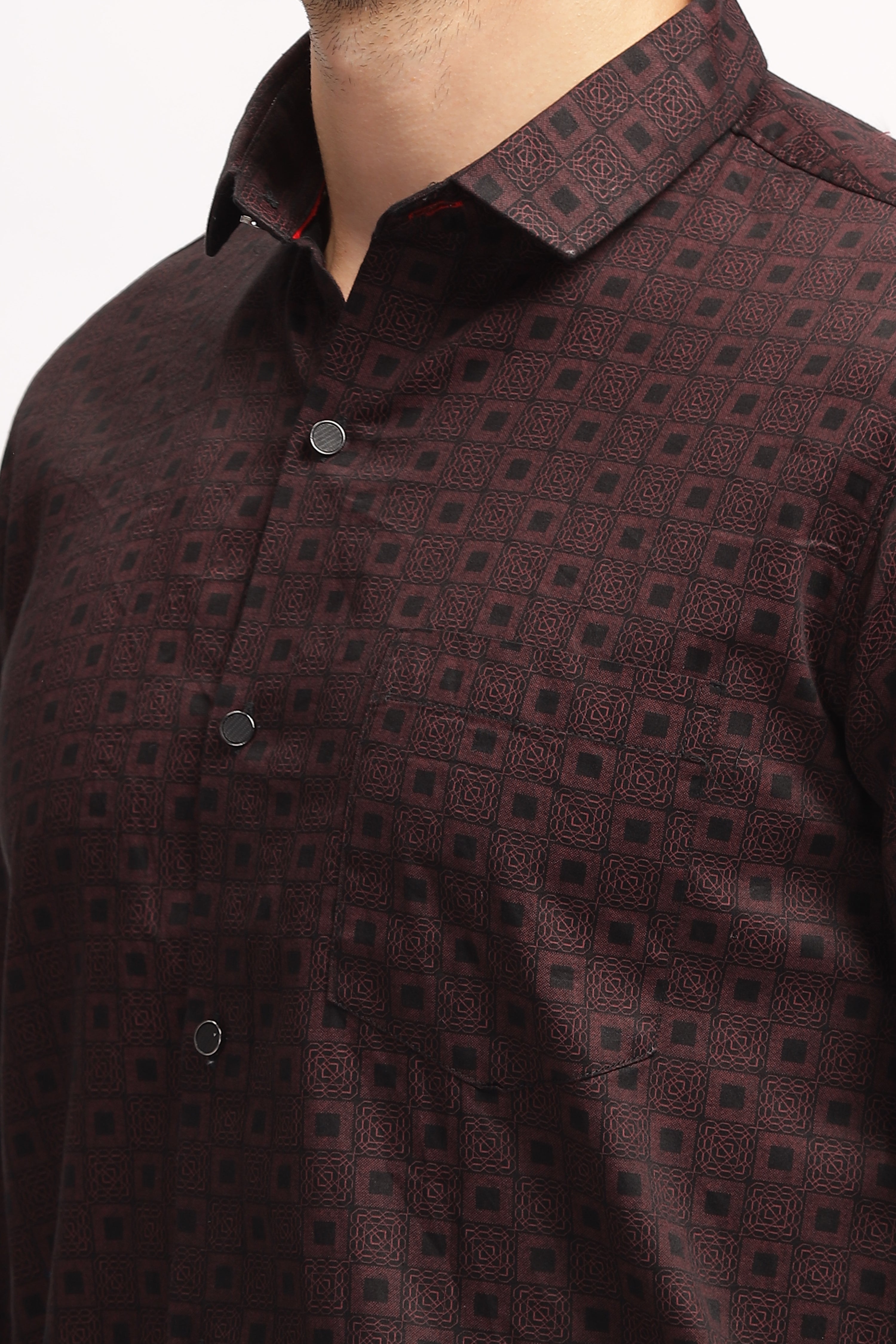 Square Blocks Design Printed Brown Shirt