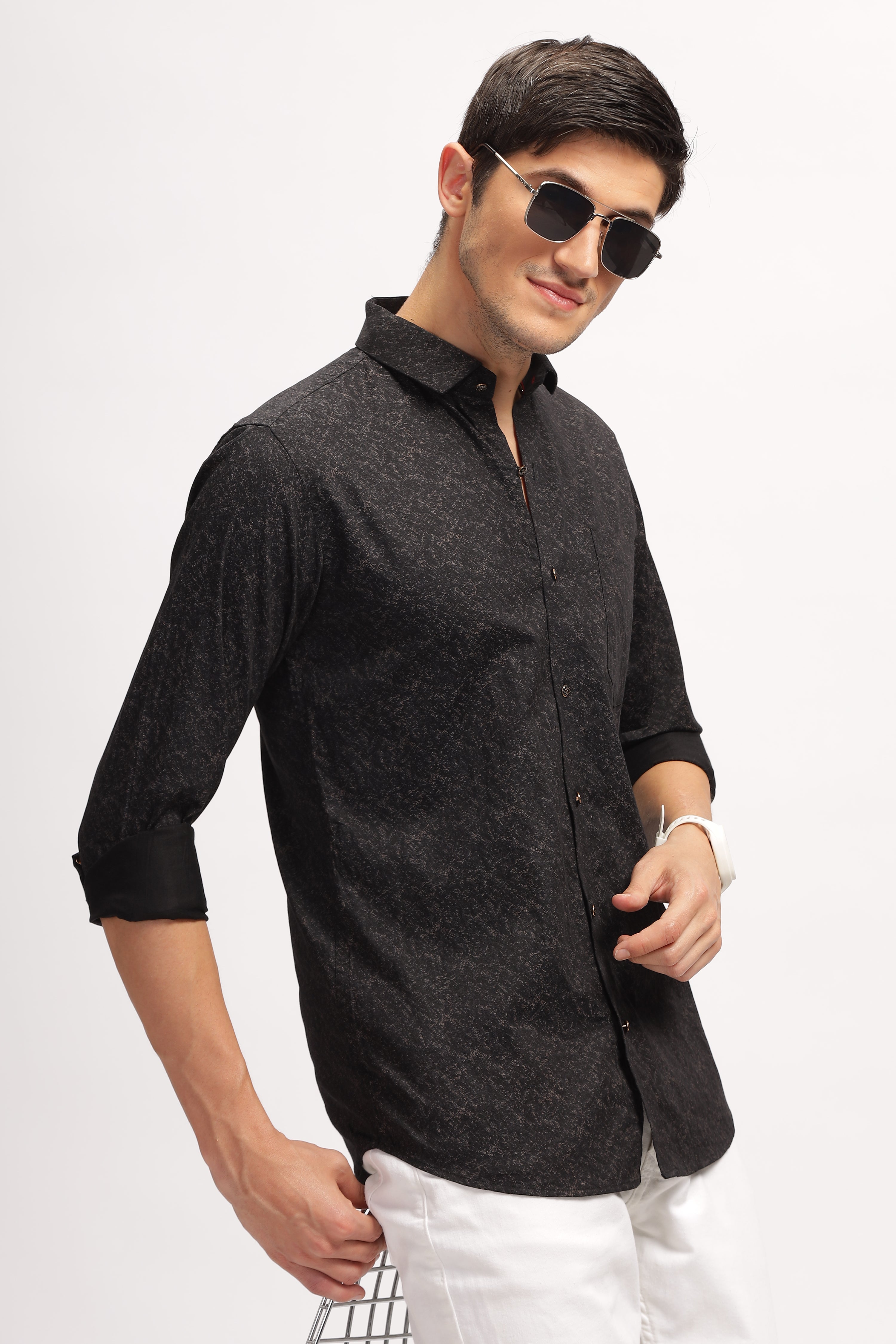 Micro Print Black Casual Shirt