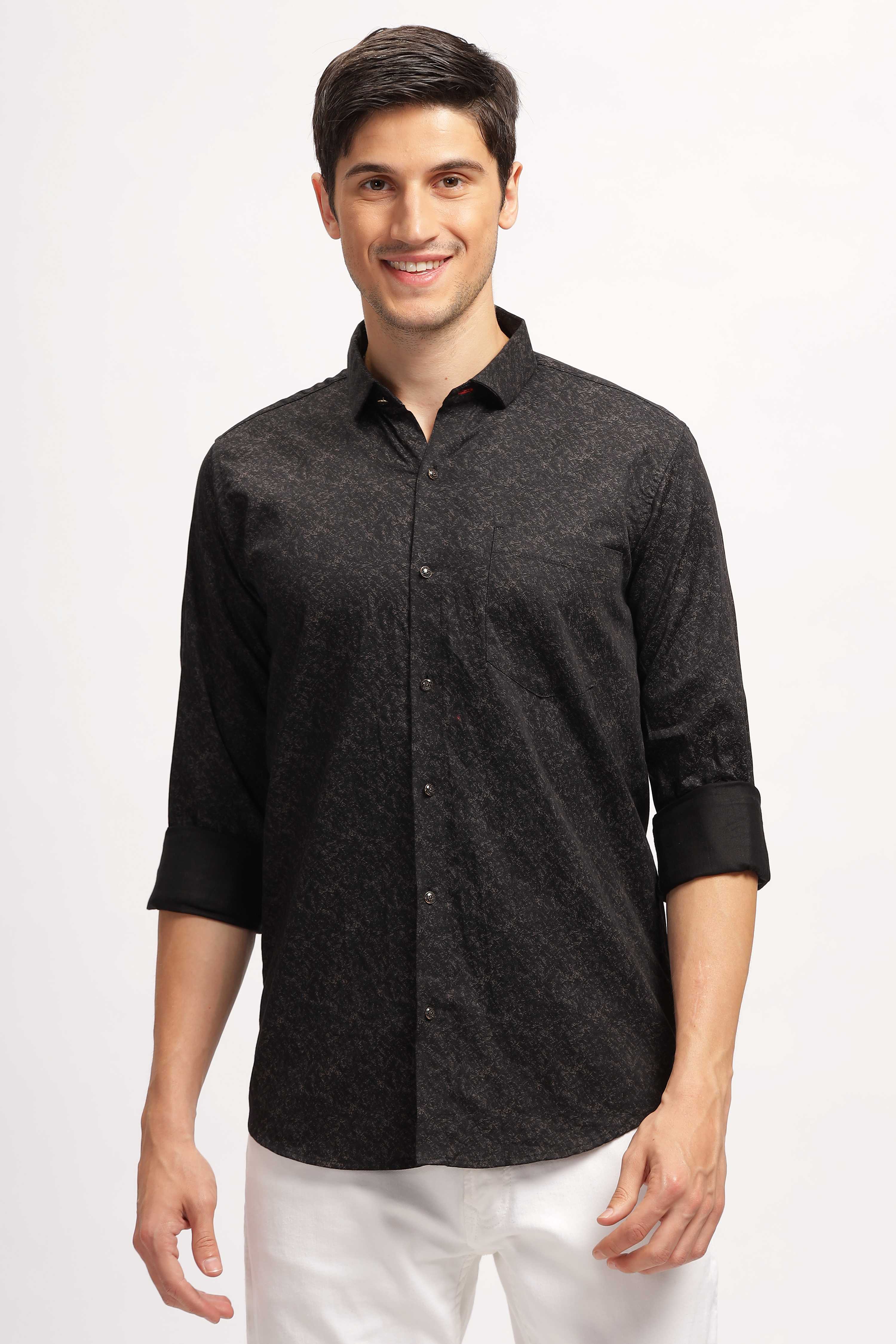 Micro Print Black Casual Shirt