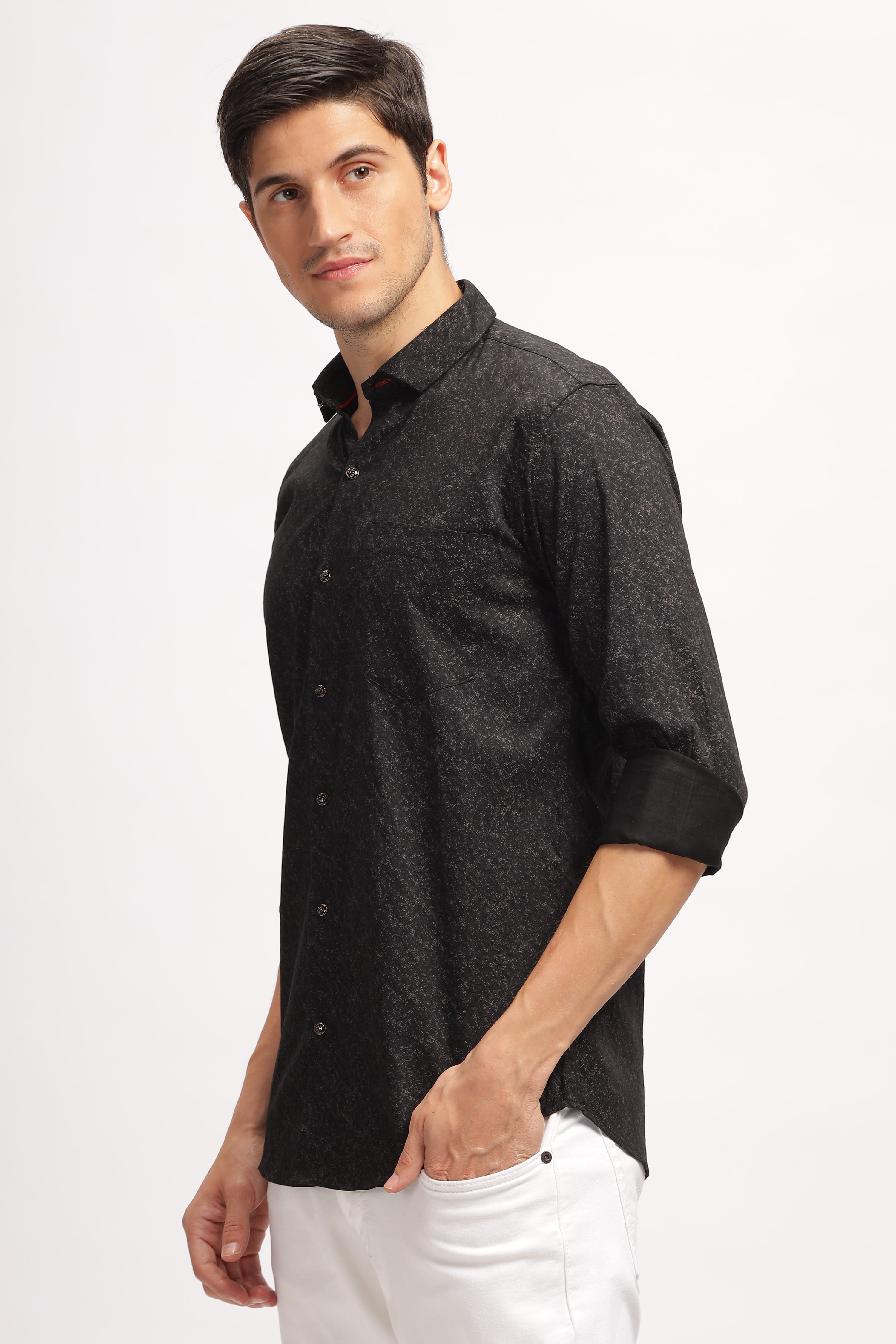 Micro Print Black Casual Shirt